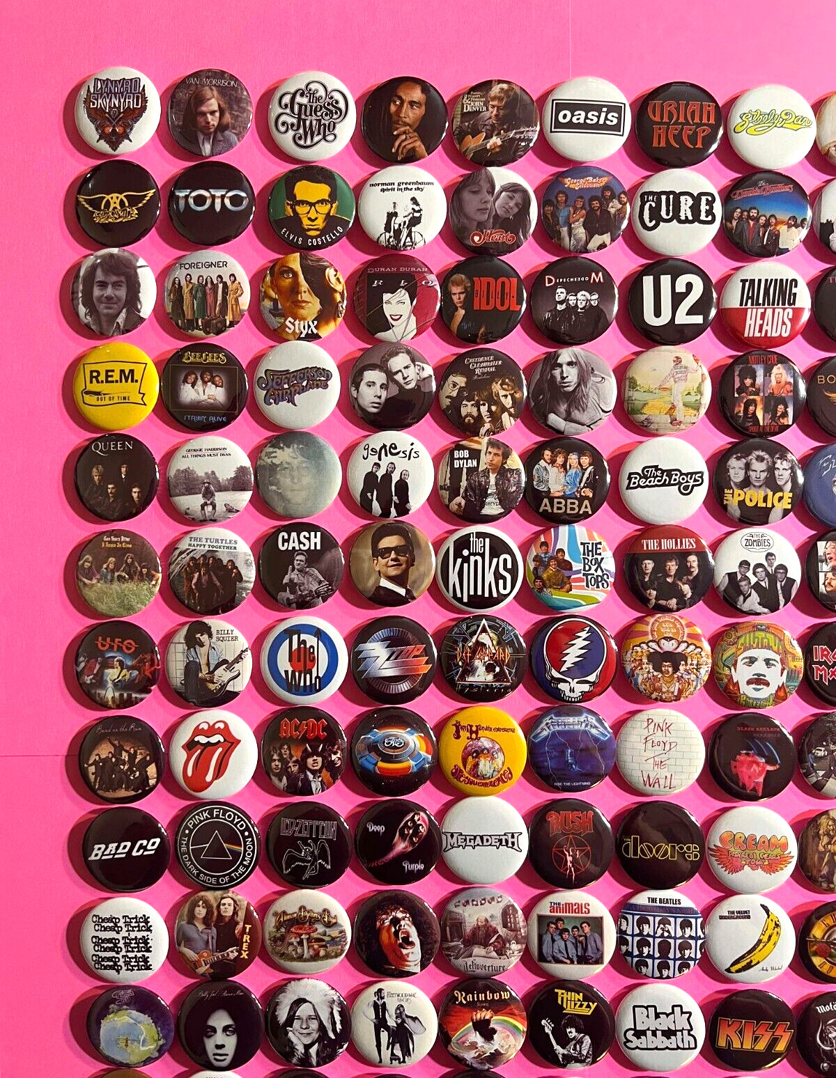 60s-80s Music 1.25″ Button Pin Lot (120) Classic Hard Rock New Wave Heavy Metal
