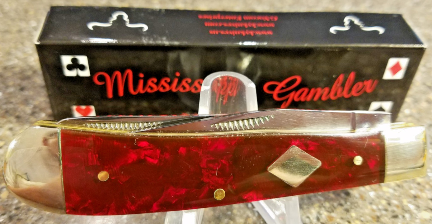 Raging Bull Blade Works, Trapper Red Celluloid Diamond, 4″, 2-Blades, BLEMISH