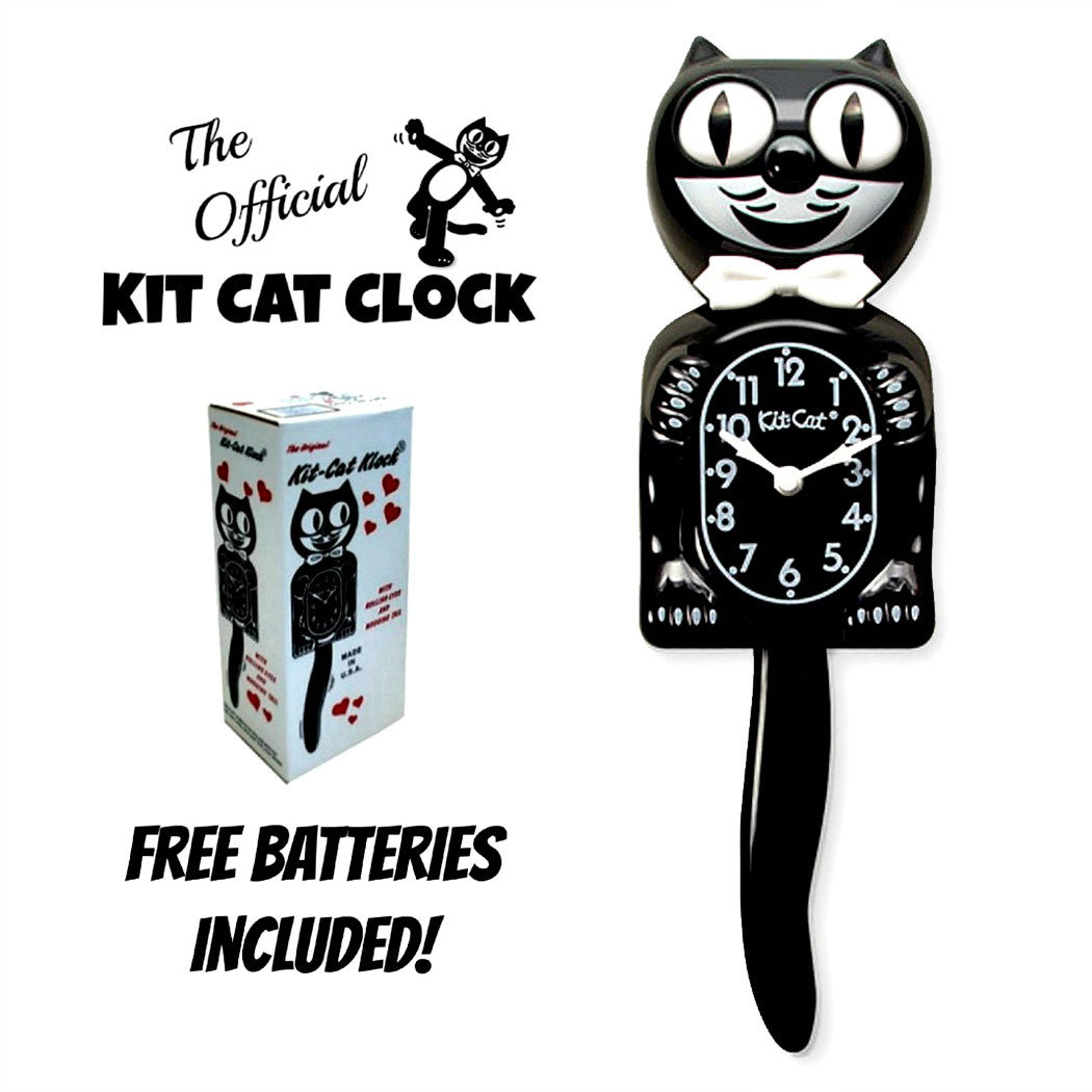 CLASSIC BLACK KIT CAT CLOCK 15.5″ Free Battery USA MADE Official Kit-Cat Klock