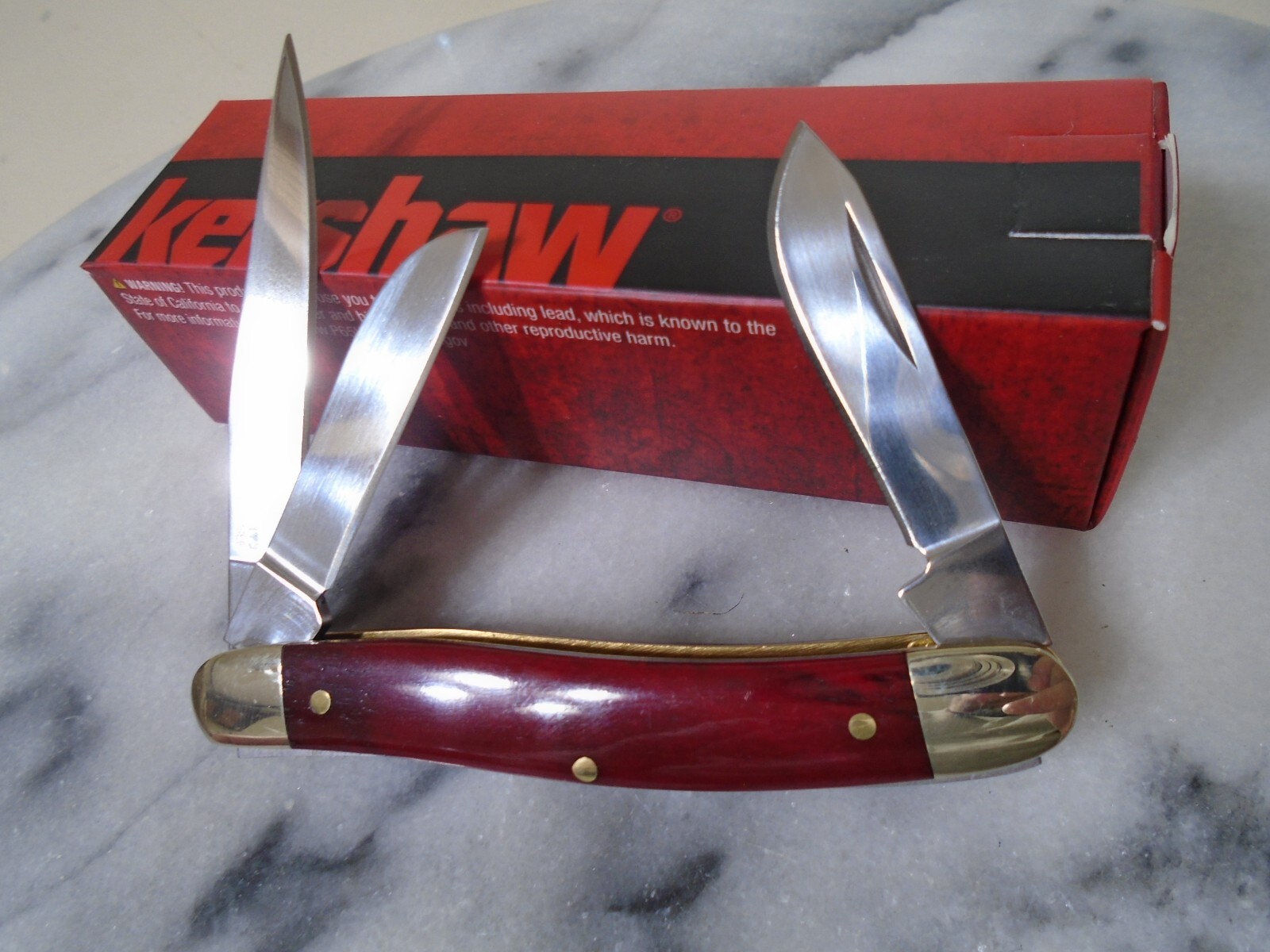 Kershaw Brandywine Stockman 3 Blade Pocket Knife 4382RB D2 Red Bone Folder New