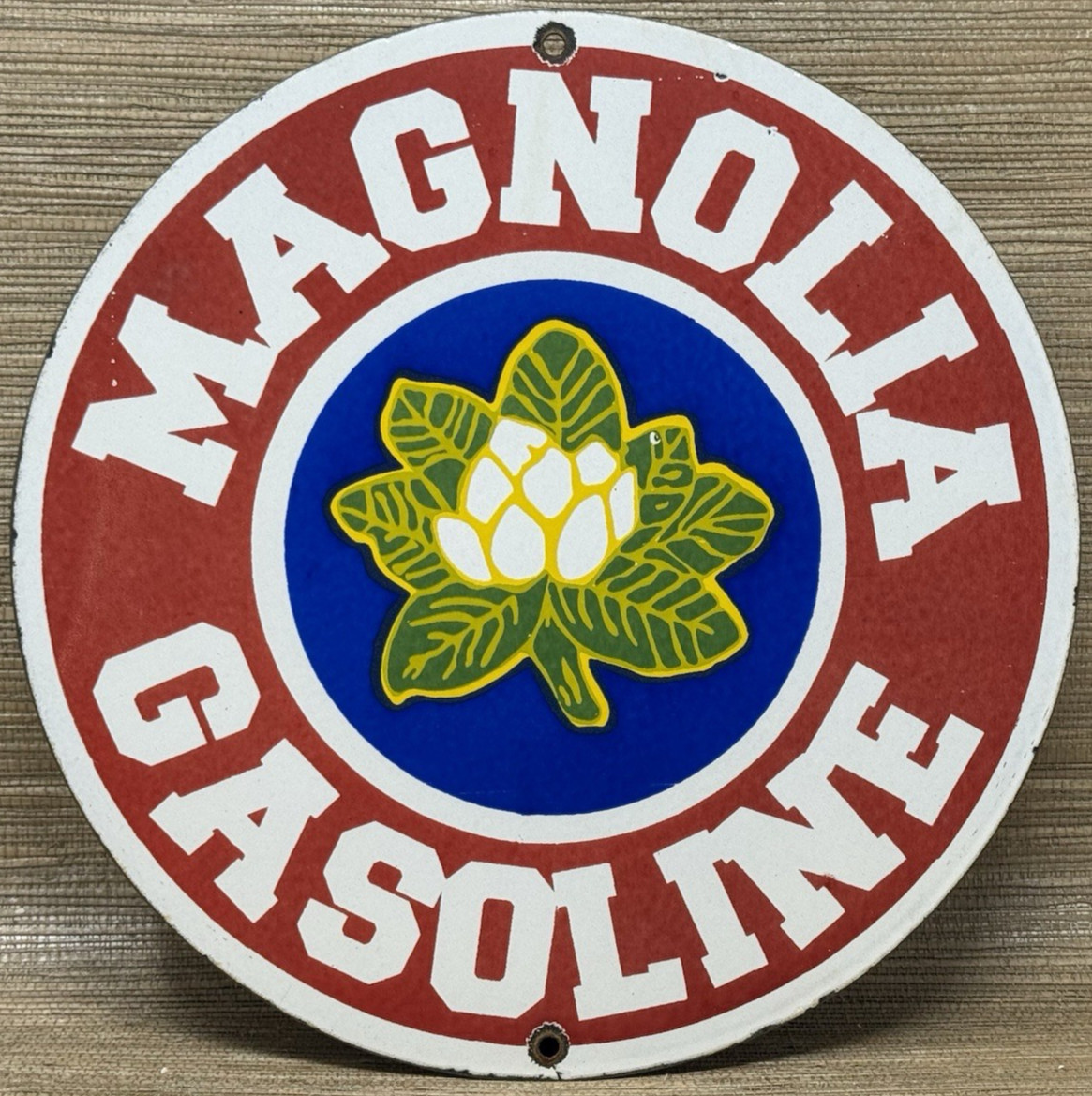 VINTAGE MAGNOLIA GASOLINE PORCELAIN SIGN GAS STATION PUMP MOTOR OIL FLOWER