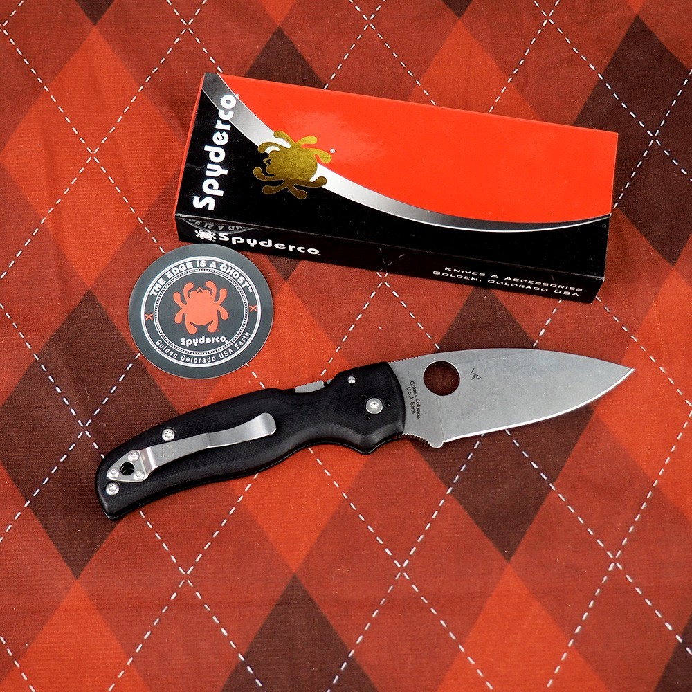Spyderco Shaman Compression Lock Knife Black G-10 (3.58″ Satin) C229GP