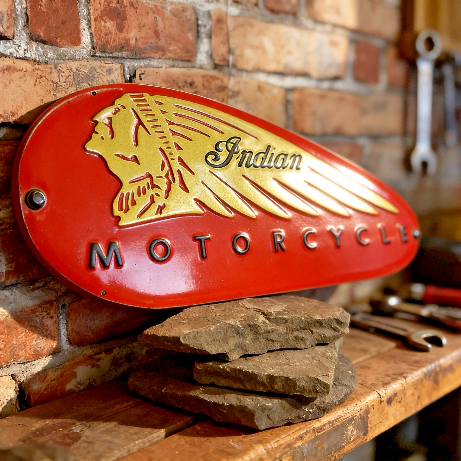 19 X8 Embossed Retro Style Metal Indian Motorcycle Gas Tank Sign…Ships Free
