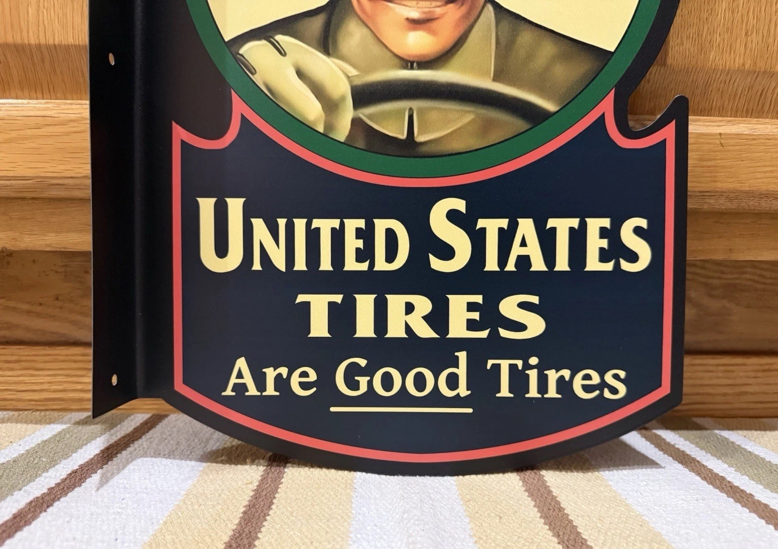 United States Tires Flange Sign 2 Sided Gas Oil Garage Vintage Style Wall Decor