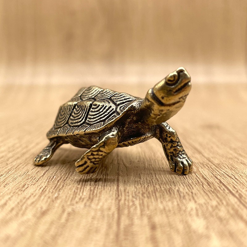 Brass Turtle Figurine Mini Animal Statue Vintage Desk Decor Solid Brass Ornament