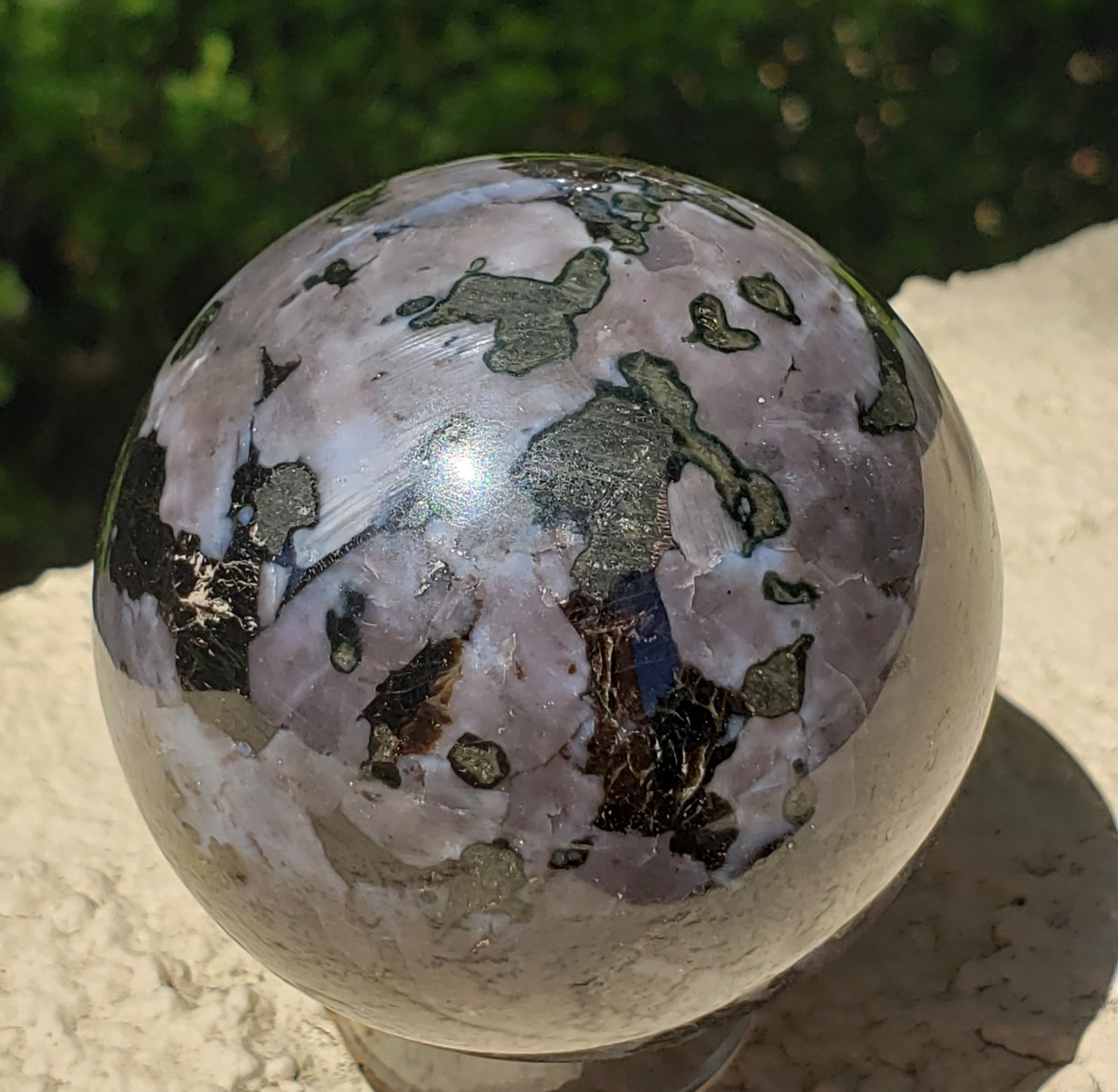 2.35″ Indigo Gabbro Mystic Merlinite Blizzard Stone Crystal Sphere, 332g