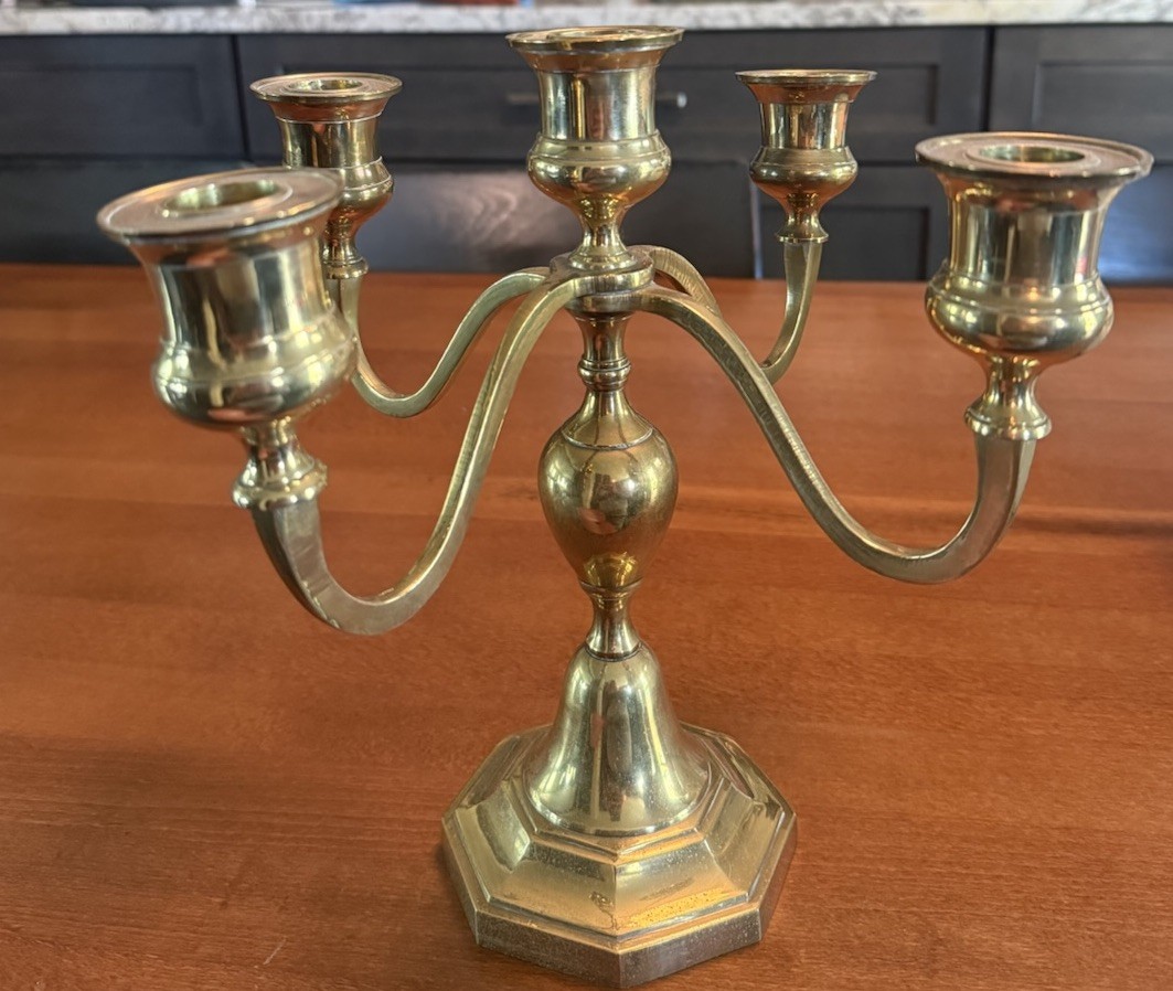 Vintage Solid Brass Candelabra 5 Candle 4 Arm Hand Forged Solid Brass India