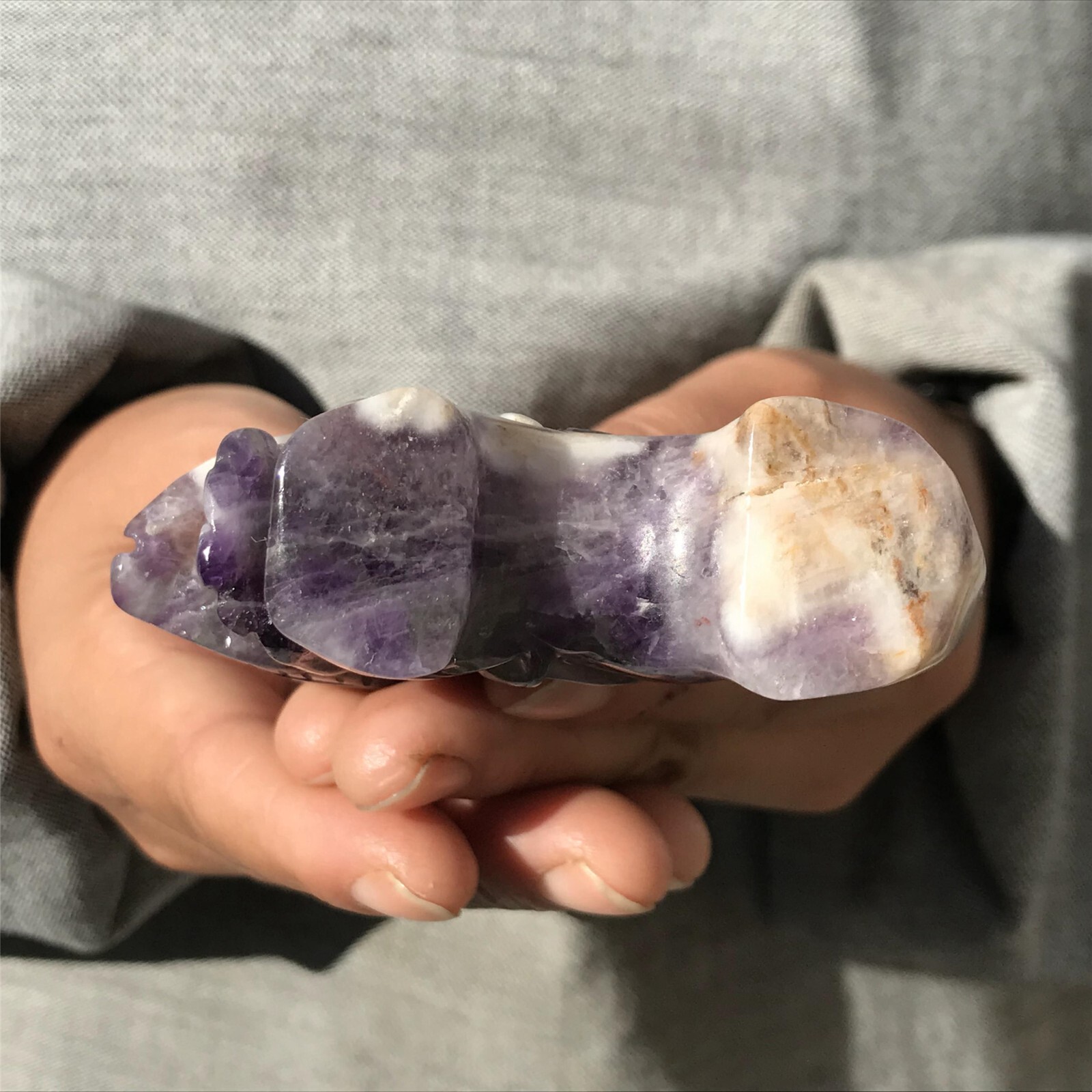0.33LB Natural Dreamy Amethyst parrot Skull Quartz Crystal Carved Reiki healing