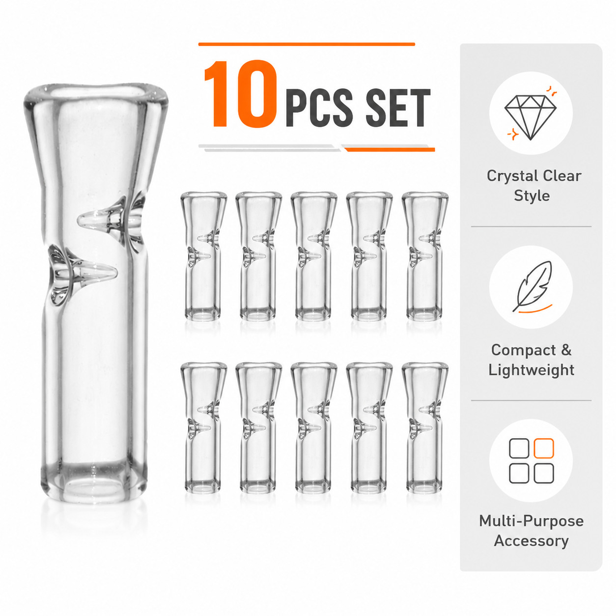 Medium Size Glass Filter Tips for Cigarettes 10PCS Clear Reusable Ø9mm 35mm Set