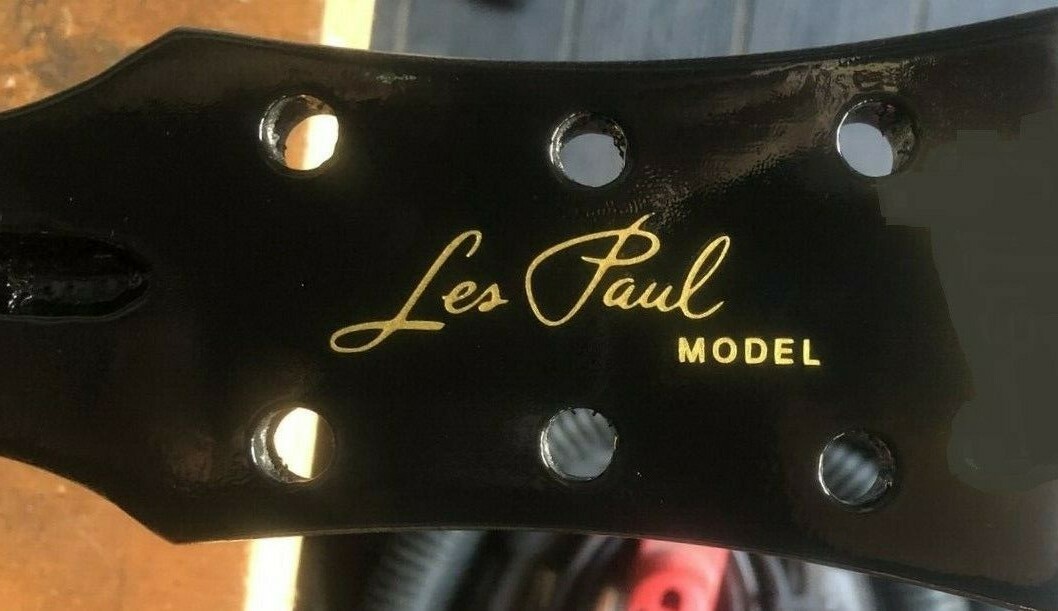 Gibson Les Paul Guitar Headstock Decal, Die-Cut Vinyl, OEM Size, Metallic Gold