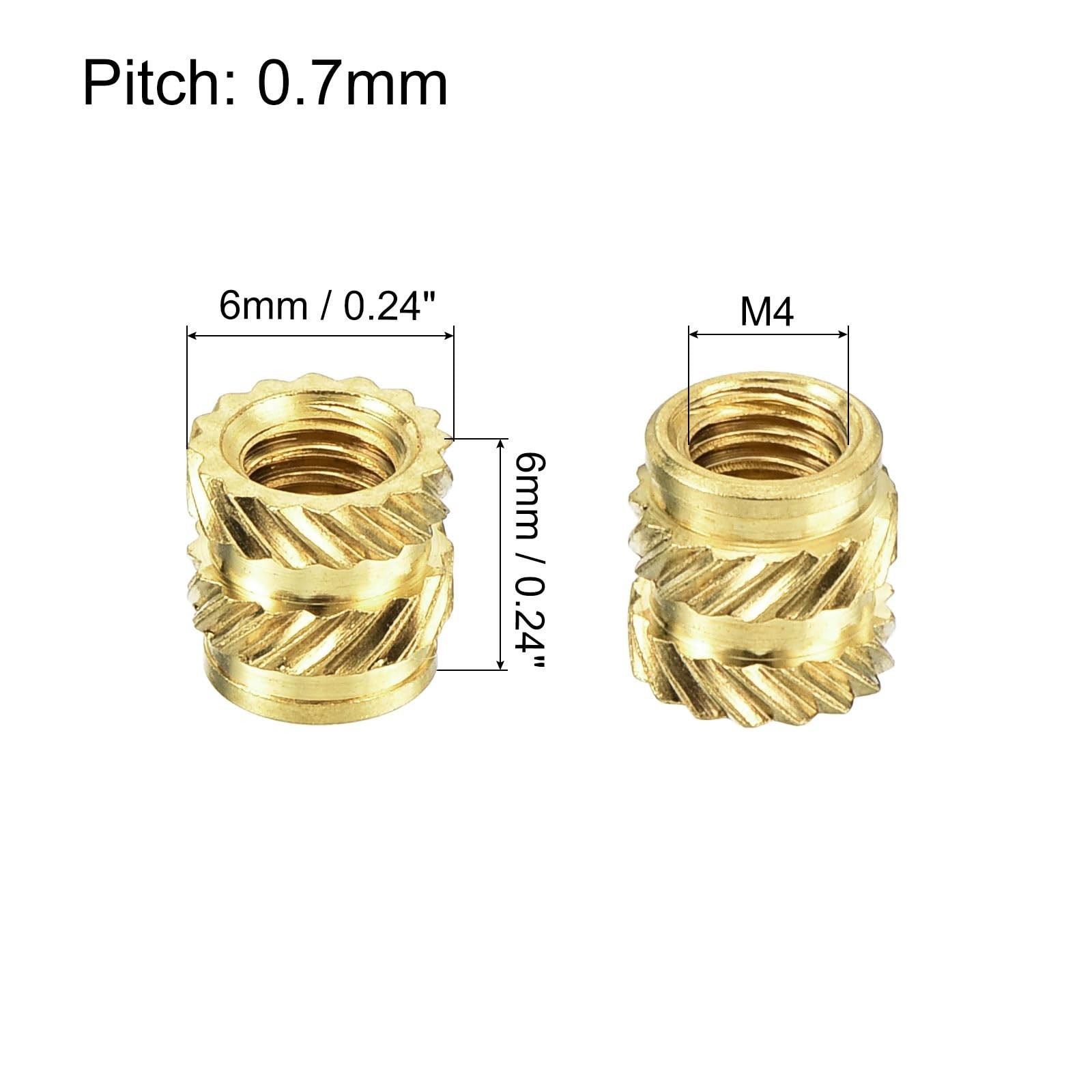 uxcell Knurled Insert Nuts, 180Pcs M4 x 6mm L x 6mm OD 3D Printing Brass Nuts Fe