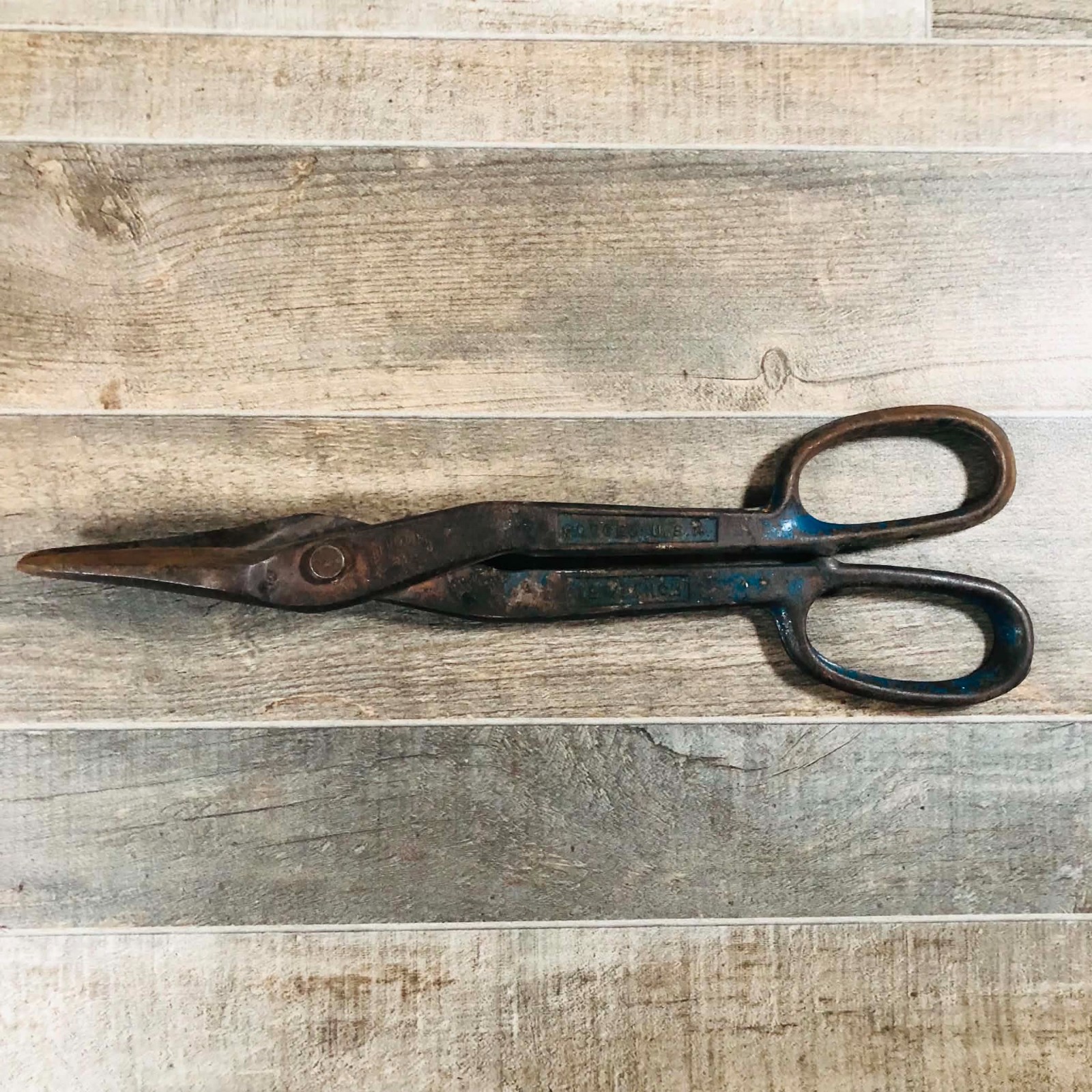 VTG Antiq Blue Bird 212 Tin Snips Forged USA Sheet Metal Cutter Shears Decor