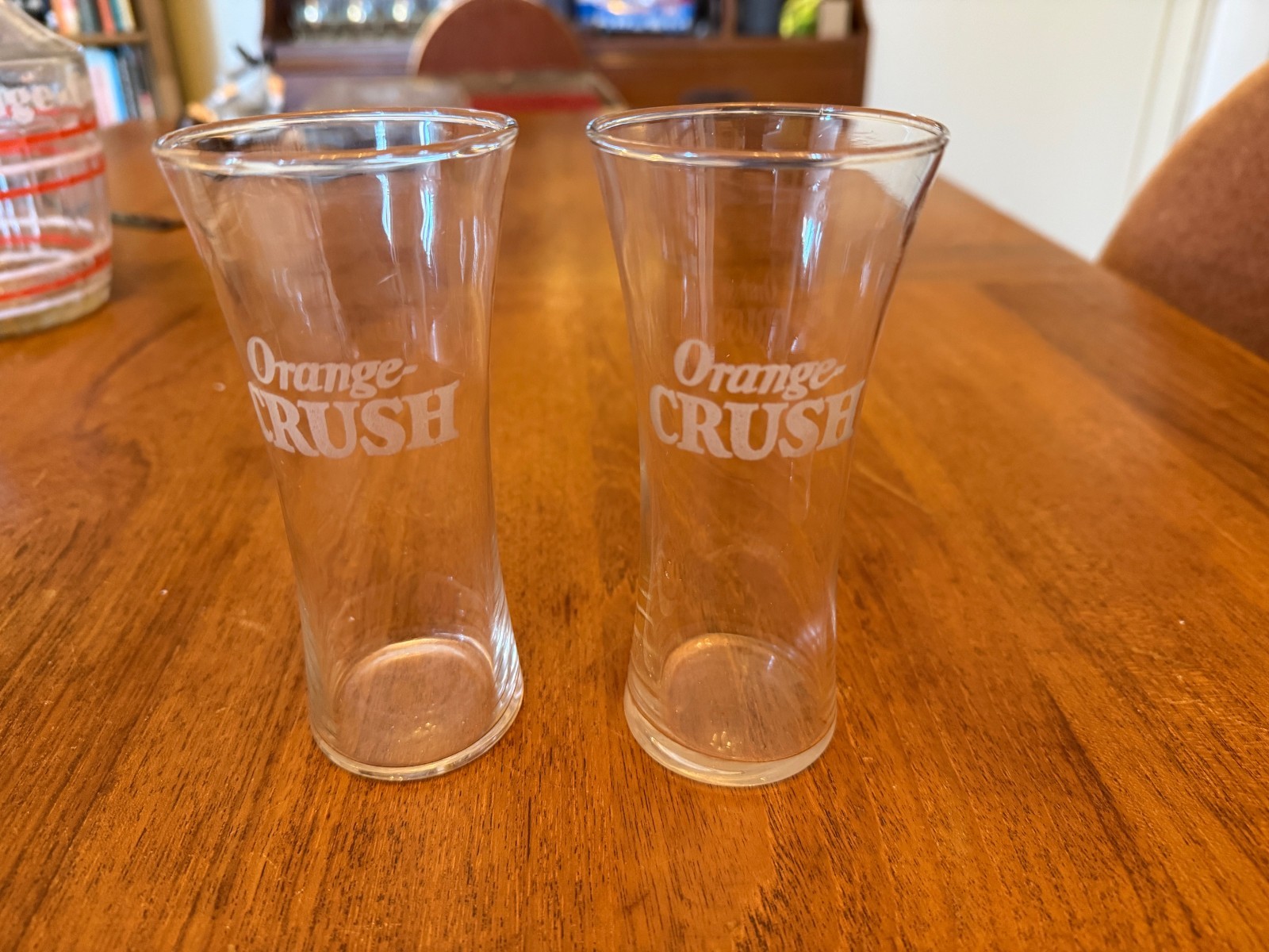 Two ORANGE-CRUSH 5 1/2 inch glasses soda pop late 1930’s excellent condition