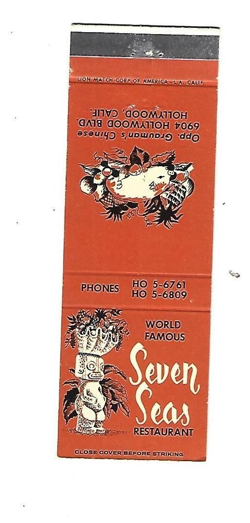 Seven Seas Tiki Restaurant – Hollywood, CALIF. Matchcover World Famous Tiki