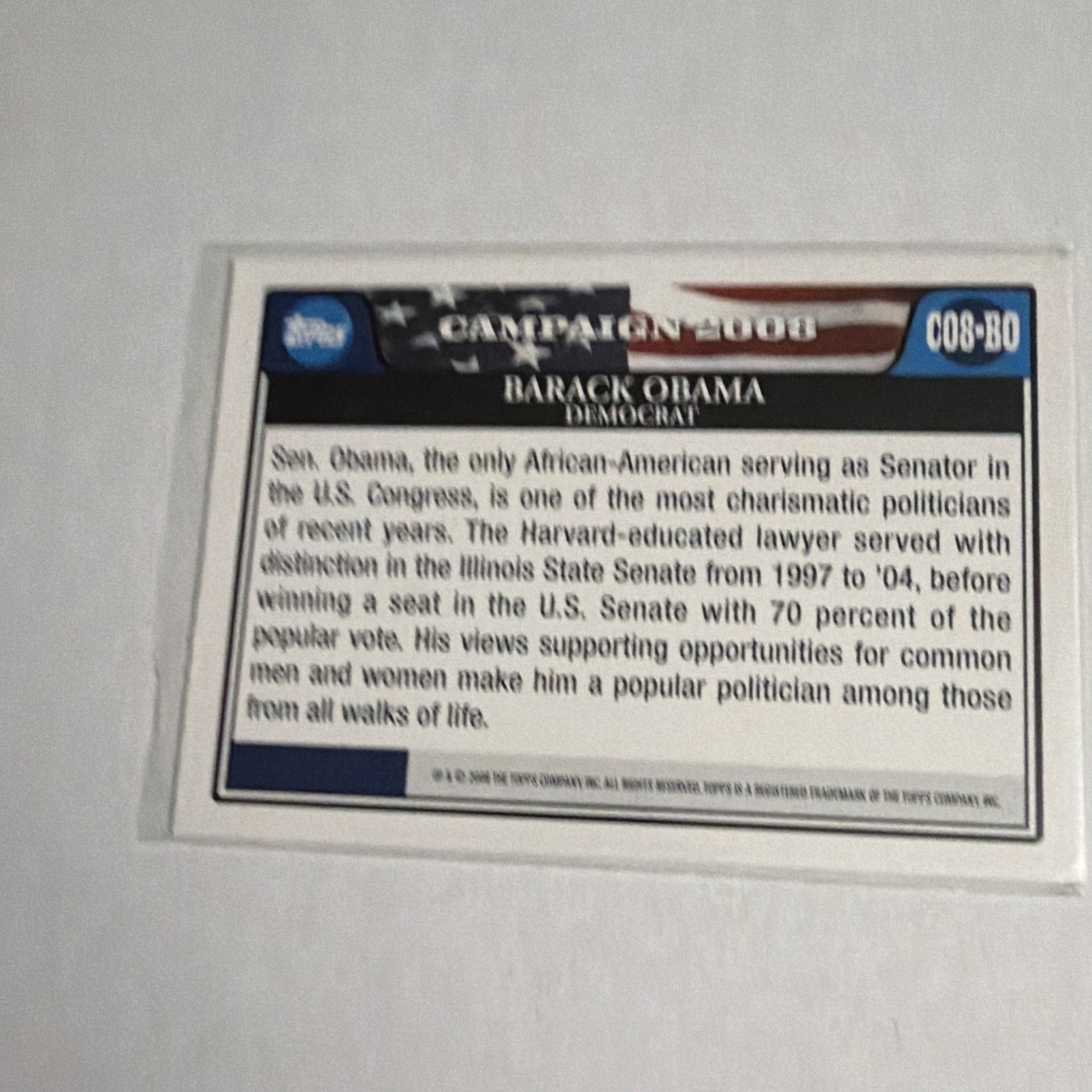 2008 Topps Campaign 2008 Barack Obama Democrat Base Card C08-BO