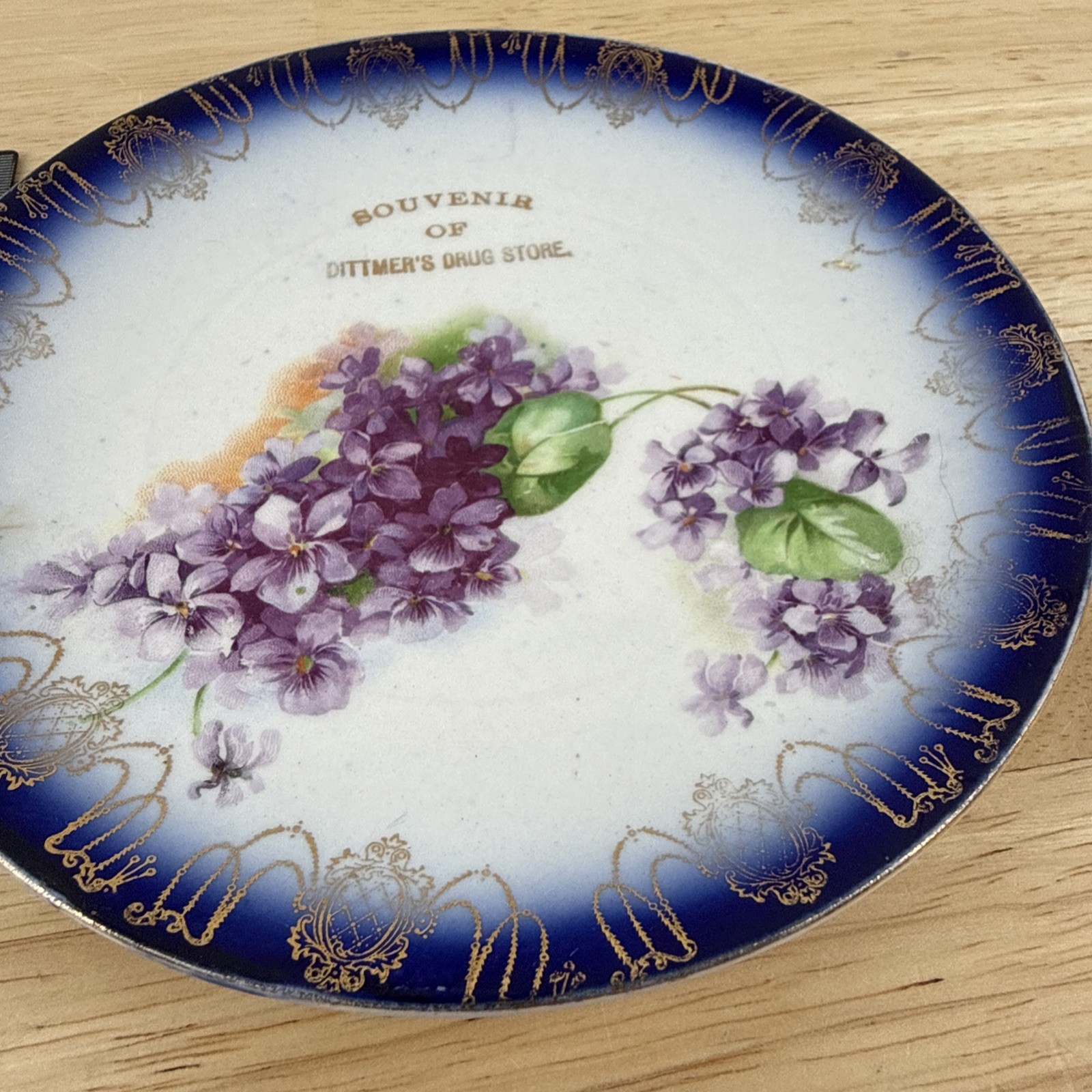 Dittmer’s Drug Store Souvenir Plate Blue Grape Sterling China Advertising