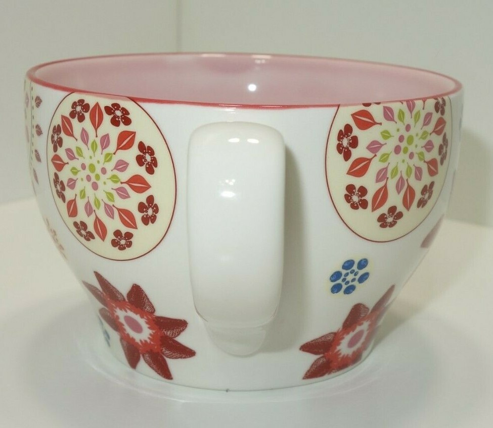 Vintage 2007 Starbucks White Pink Floral Pattern Teacup Cup Mug 10oz Multi Color