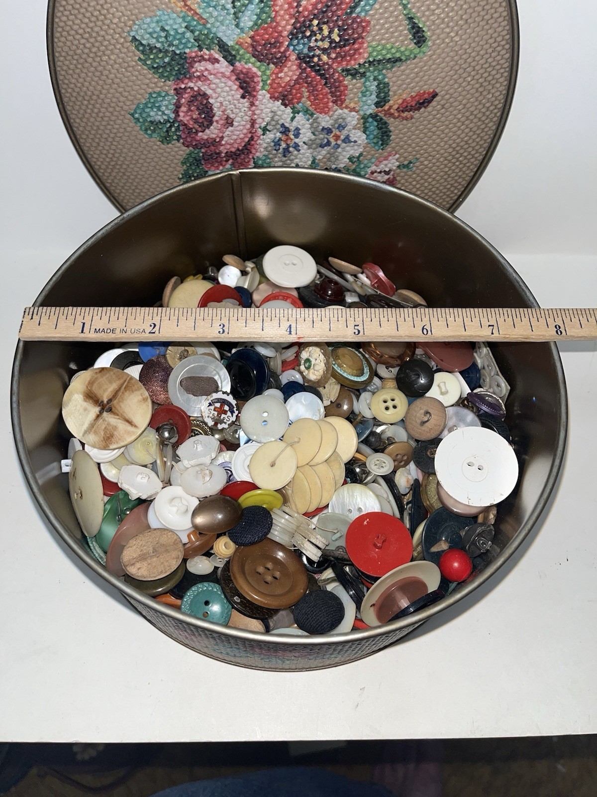 Lot of Buttons from Grandma’s Button Box Tin! They Say She Saved Everything LOOK