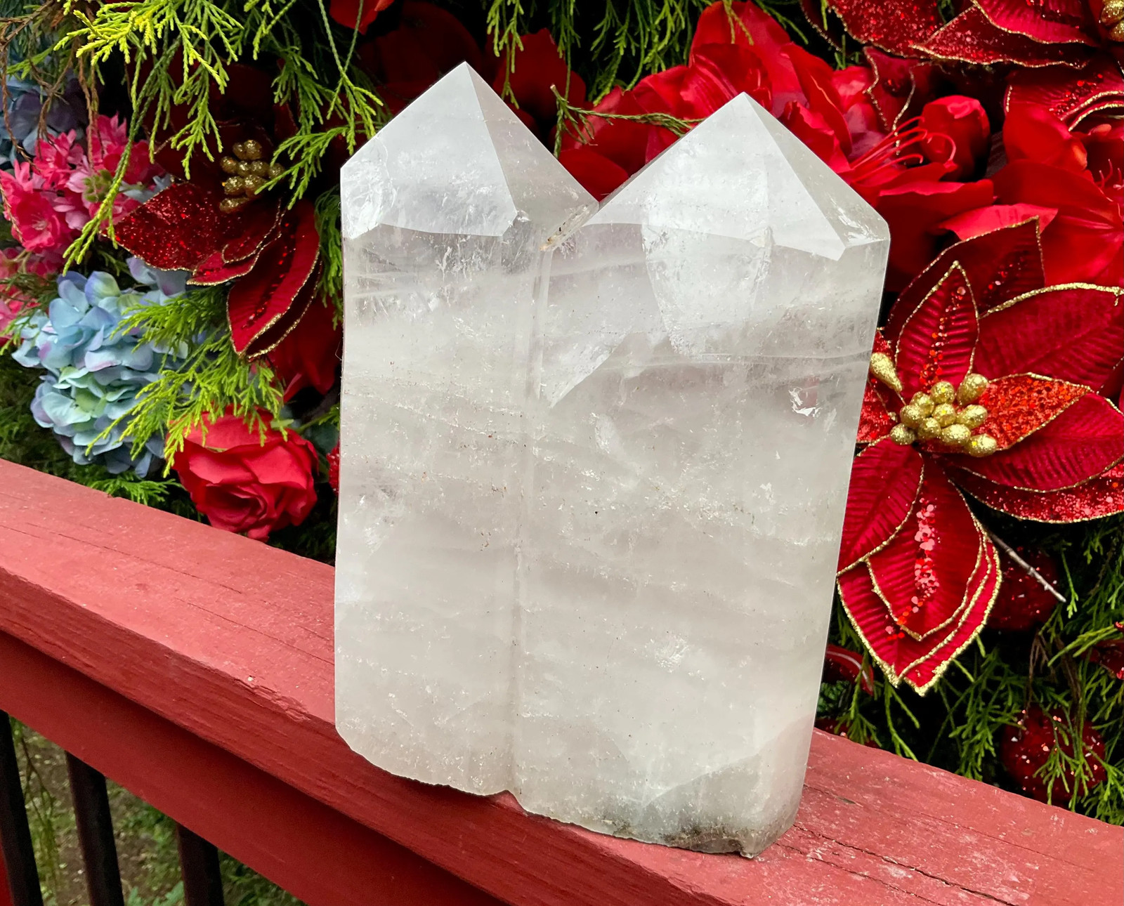 Clear Quartz Twin Flame Crystal Generator ~ Large 6 Lb. ~ 8″ Tall ~ Double Poin