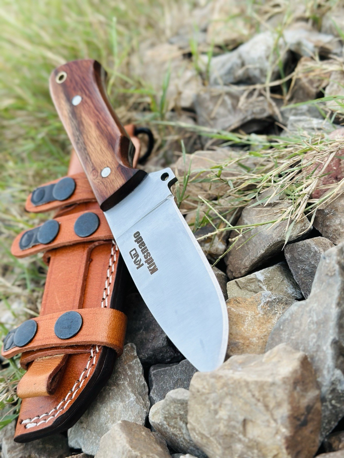 Custom Handmade High Carbon Steel Bowie Hunting Knife Rose Wood Handle W Sheath