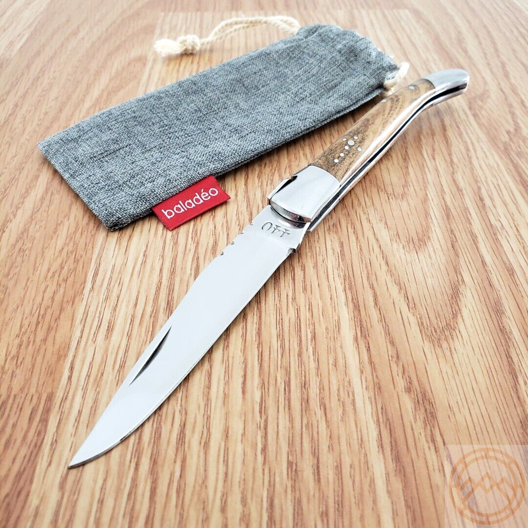 Baladeo Laguiole Folding Knife 3.25″ 440 Steel Blade Olive Wood/Stainless Handle