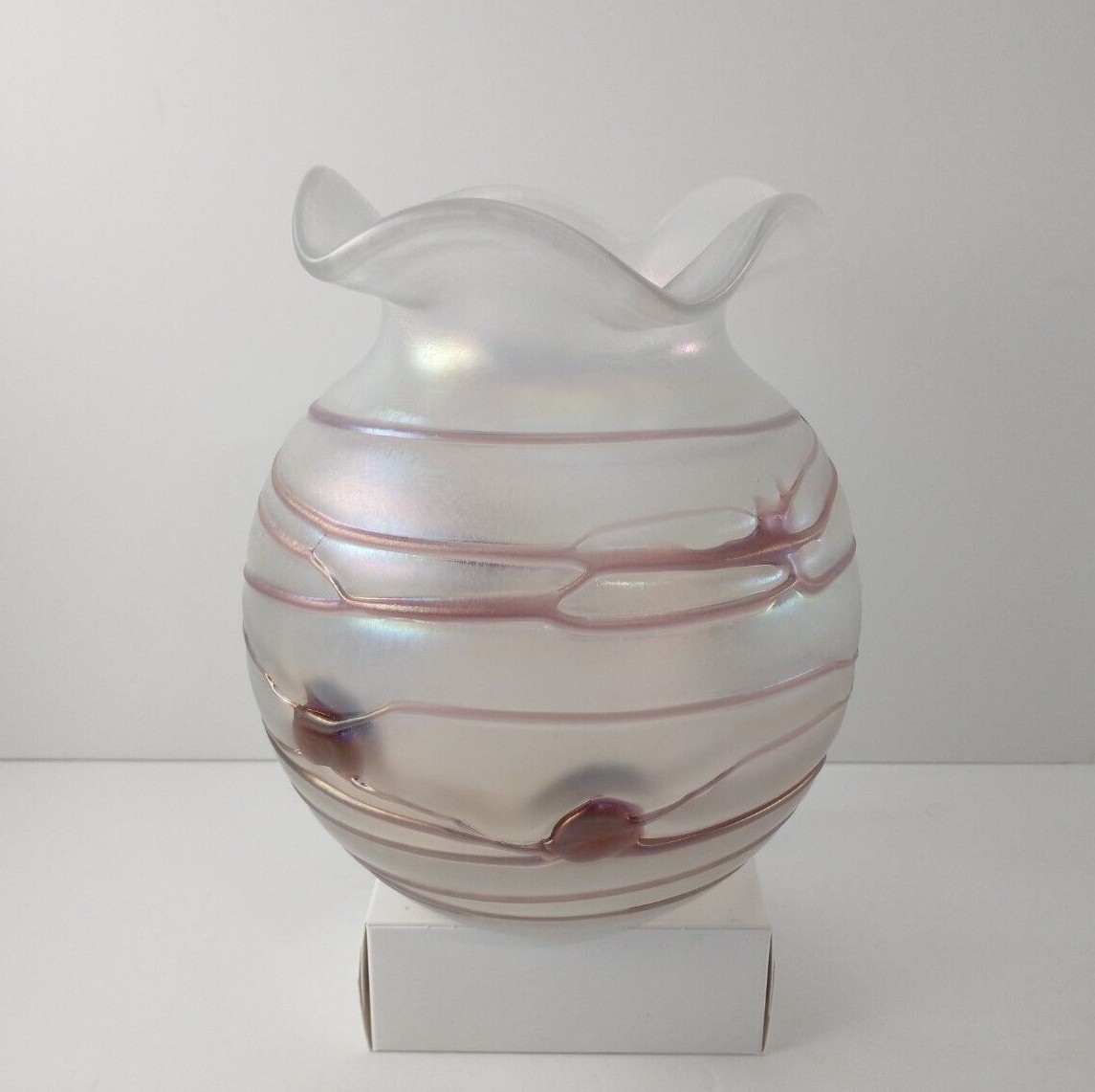 Vintage Hand-Blown Ruffled Art Glass CRYSTAL VASE Iridescent Swirl WEST GERMANY!