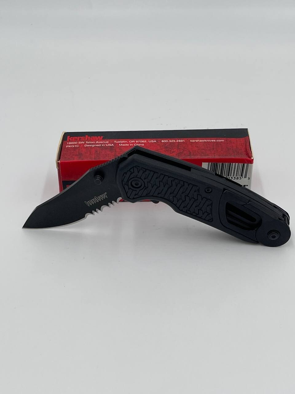 Kershaw Funxion EMT Folding 3″ Partial Serration Drop Point Steel Black