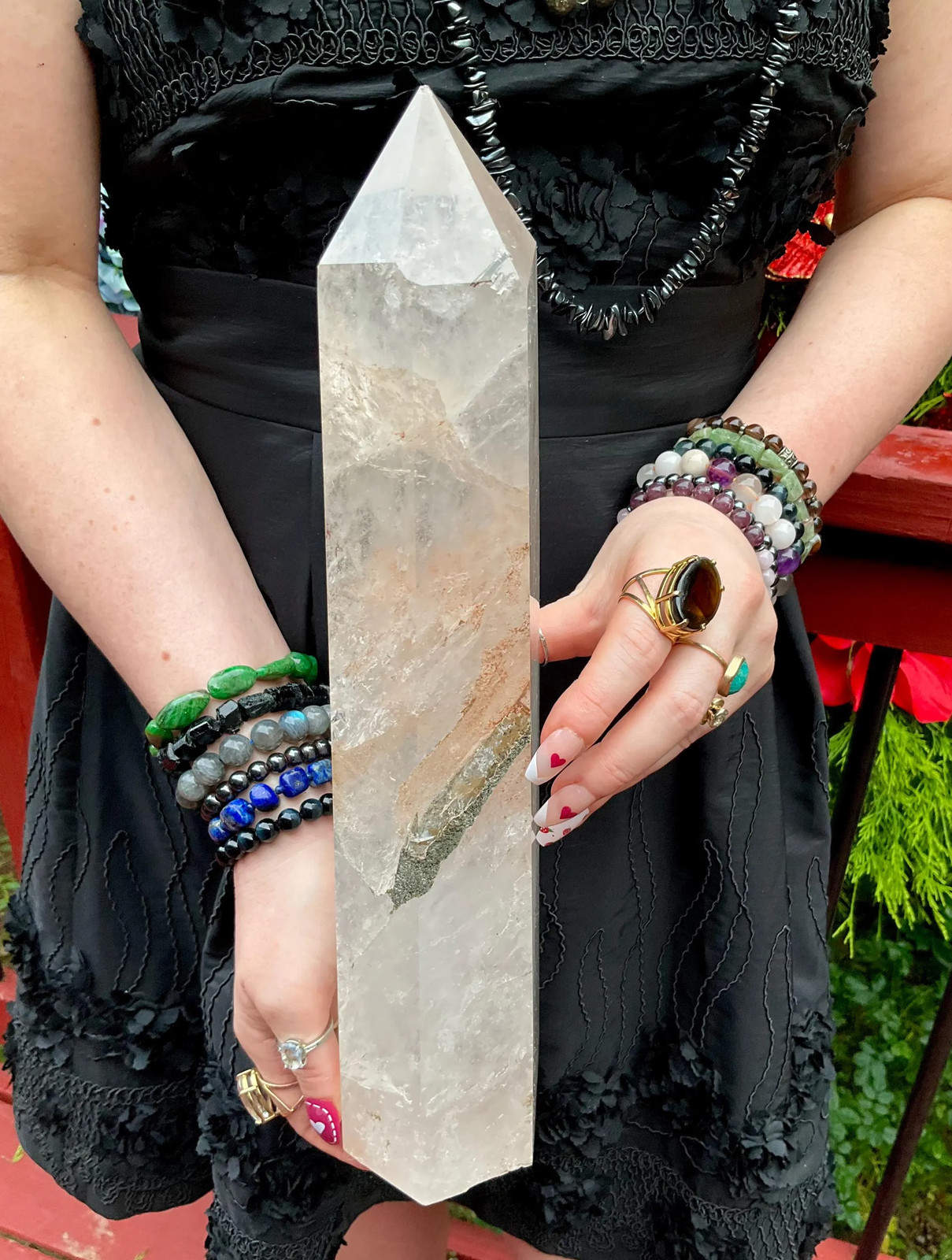 Clear Quartz Crystal Generator ~ Large 6 lb. 15 oz. ~ 14″ Tall ~ Stunning Black