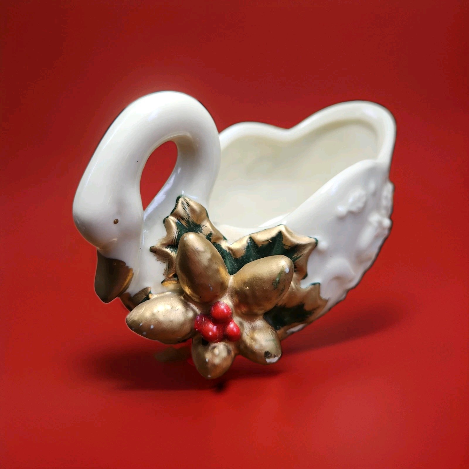 Ceramic Christmas Swan Mid 20th Century Production Cottagcore