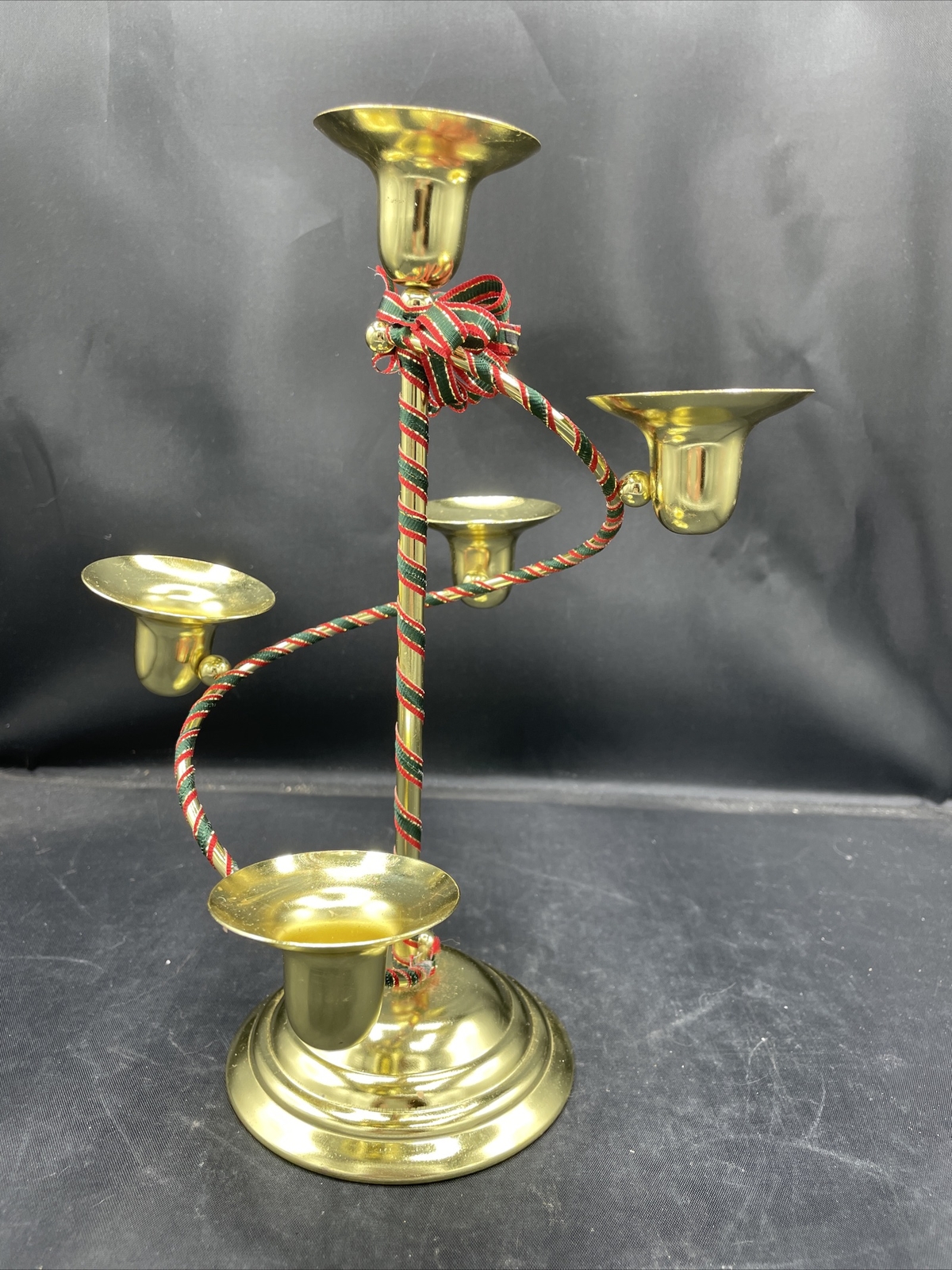 House of Lloyd 5 Candle Candlestick Holder Christmas Brass Plated Holiday Vtg