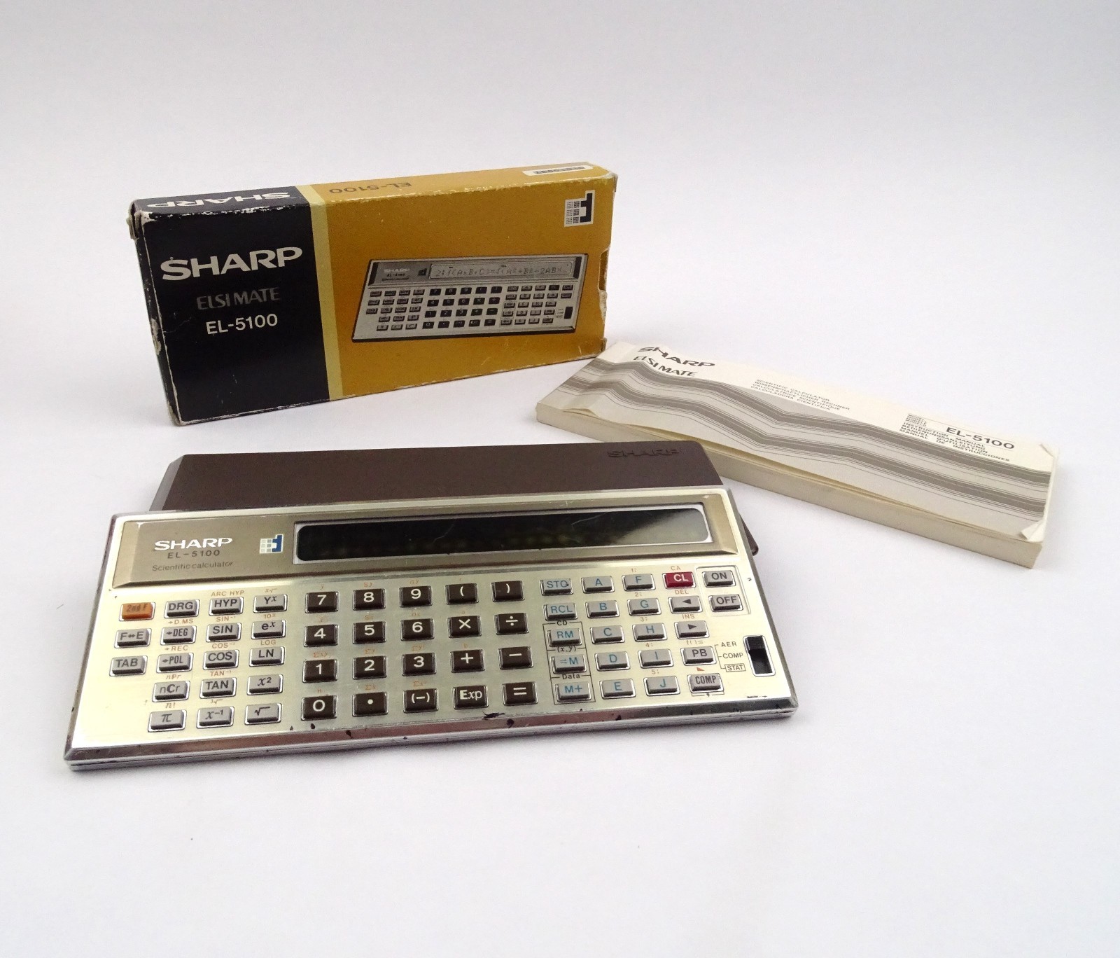 Sharp Elsimate EL-5100 1979 Vintage Calculator Original Box Instructions Faulty