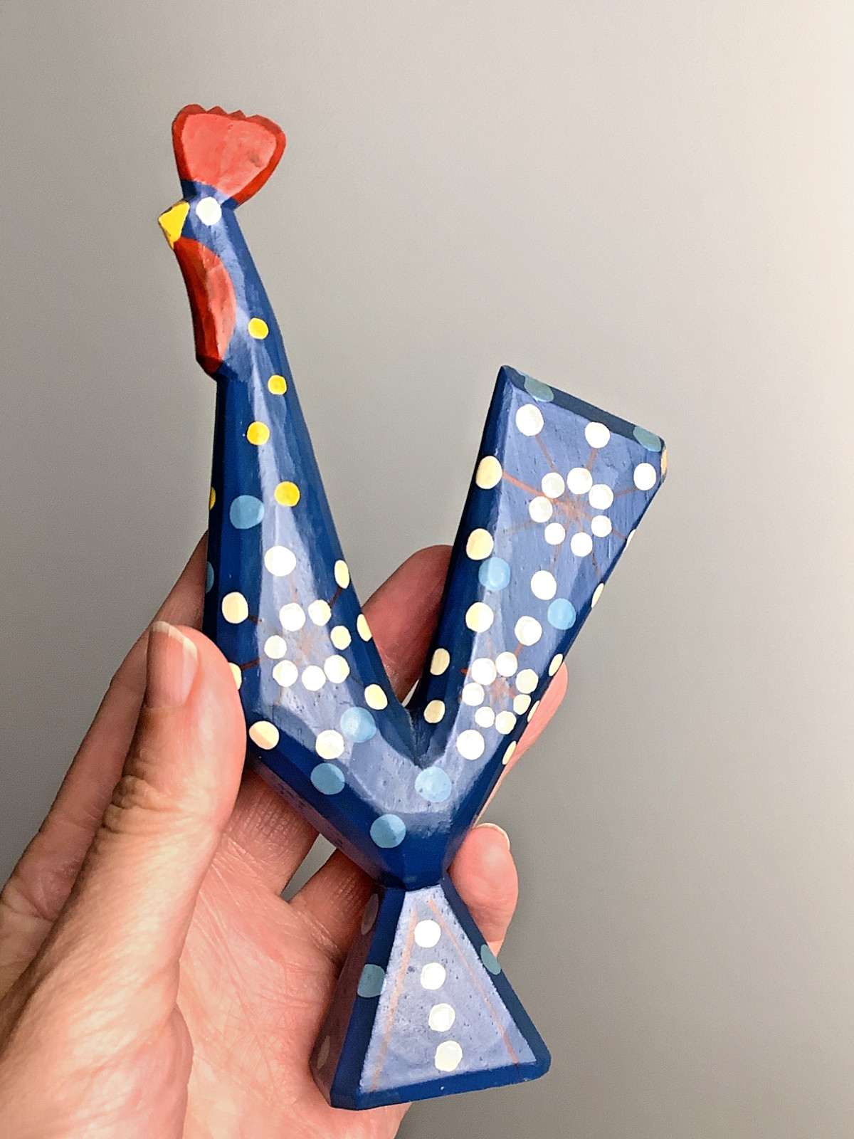 Vintage Swedish Rooster Dala Blue Red White Chicken Handmade Scandinavian