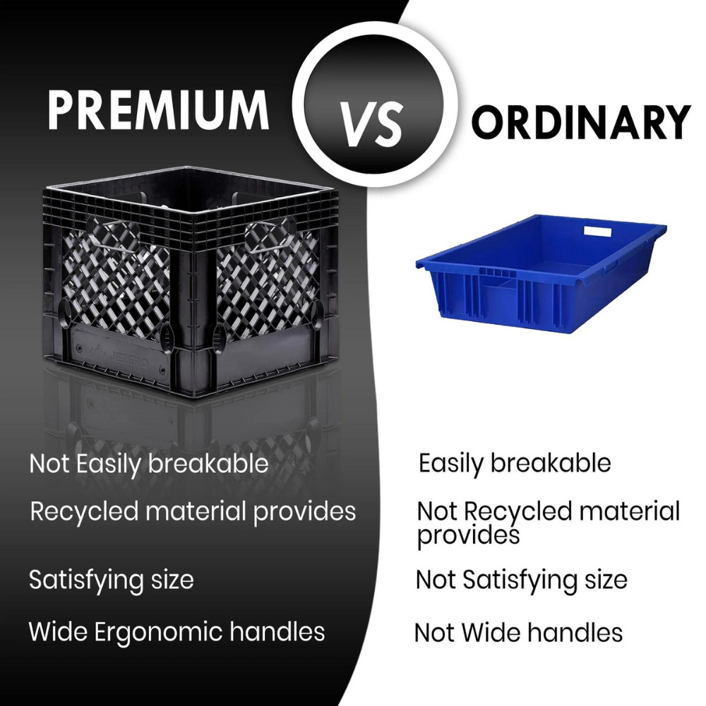 Juggernaut Storage 16QT Heavy-Duty Plastic Square Milk Crate Black for Any Room