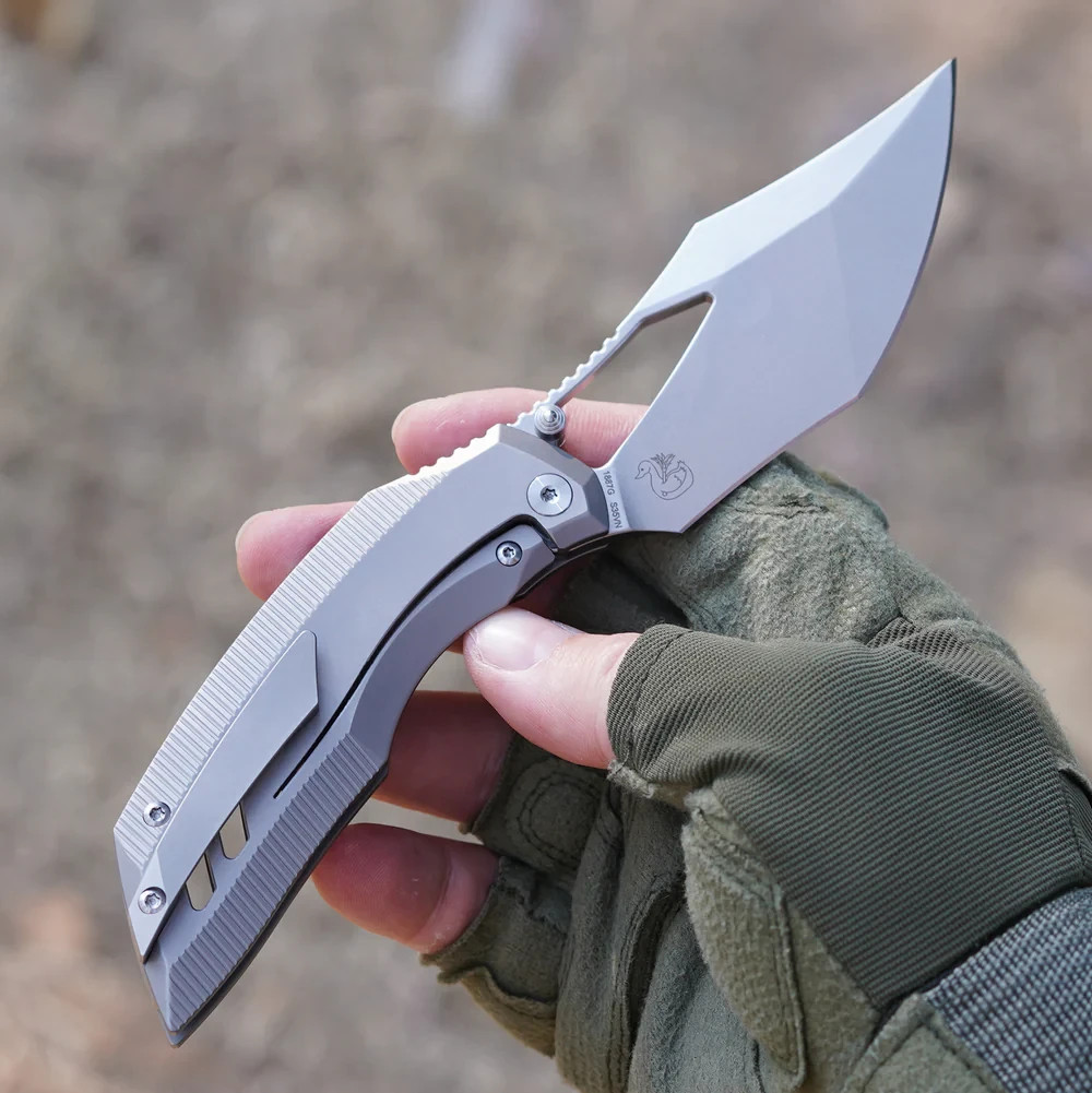 Artisan Dark Wing Folding Knife 3.63″ S35VN Steel Blade Gray Titanium Handle