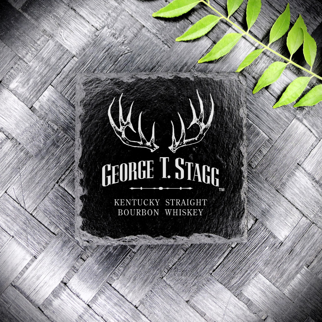 Brand New Handcrafted Laser Engraved George T. Stagg Square Slate Coaster
