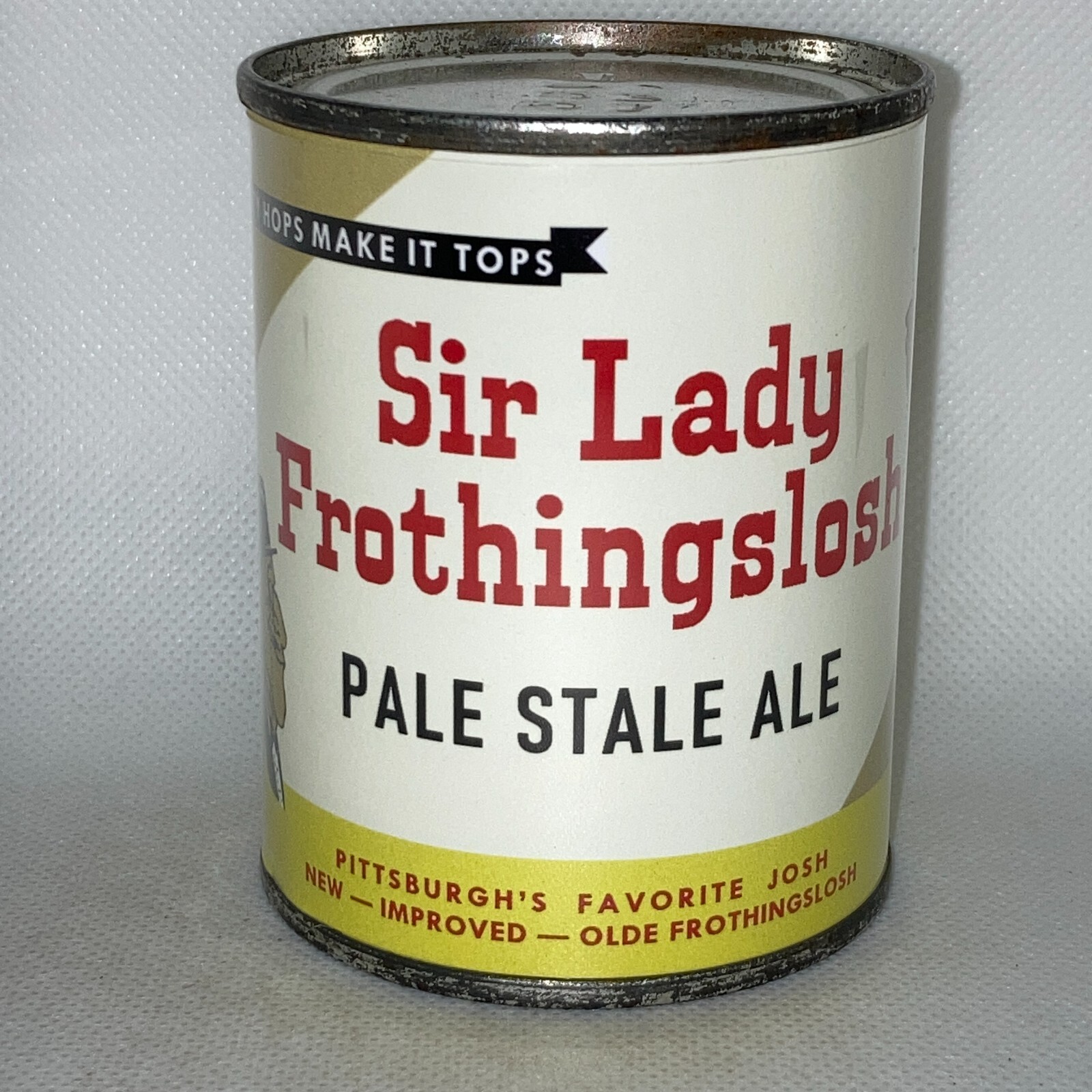 Sir Lady Frothingslosh 8oz REPLICA / NOVELTY beer can, paper label