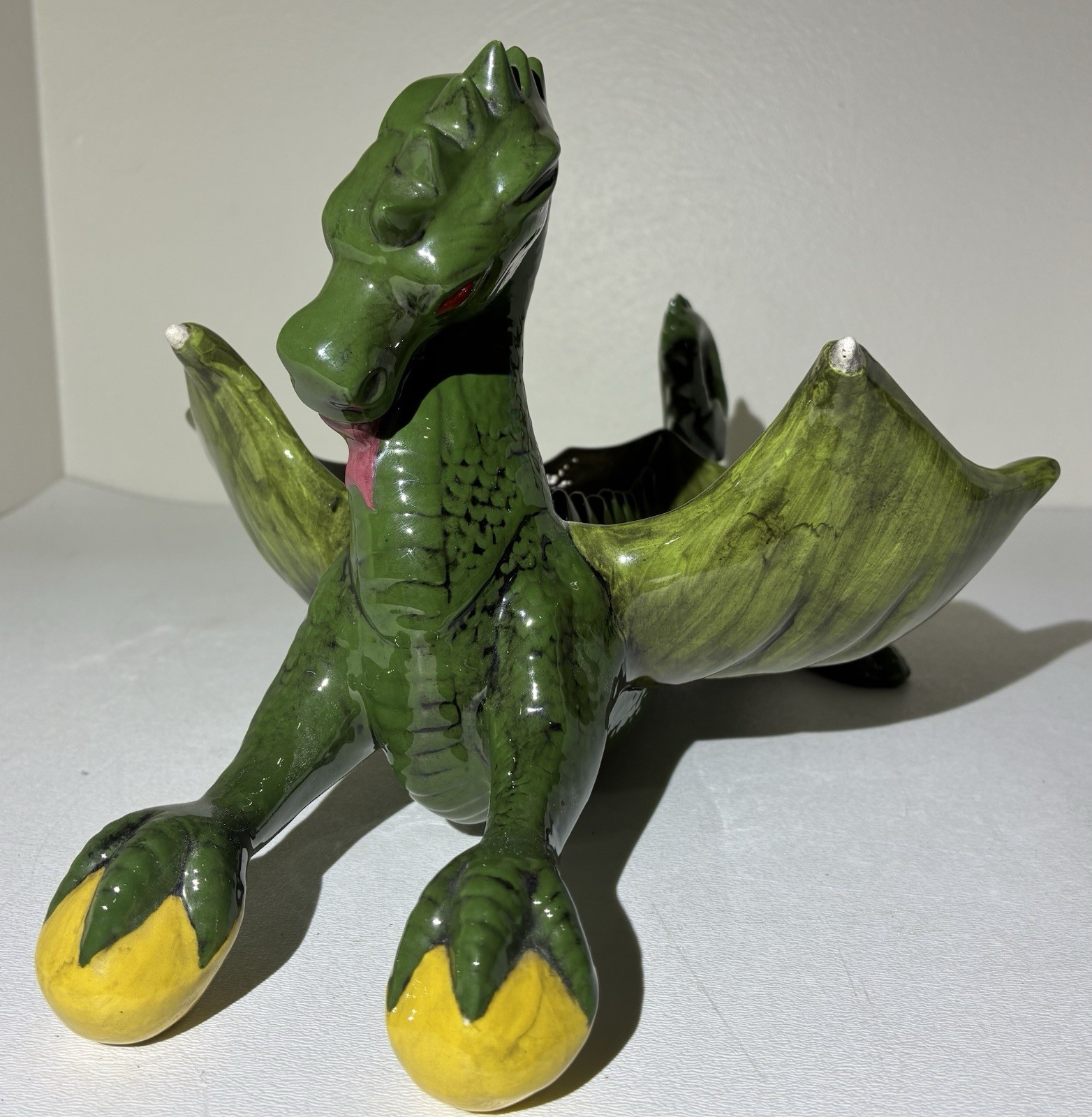 Vintage Dragon Ashtray Retro Decor Big Wings Ceramic 15″ HUGE Center Piece VTG