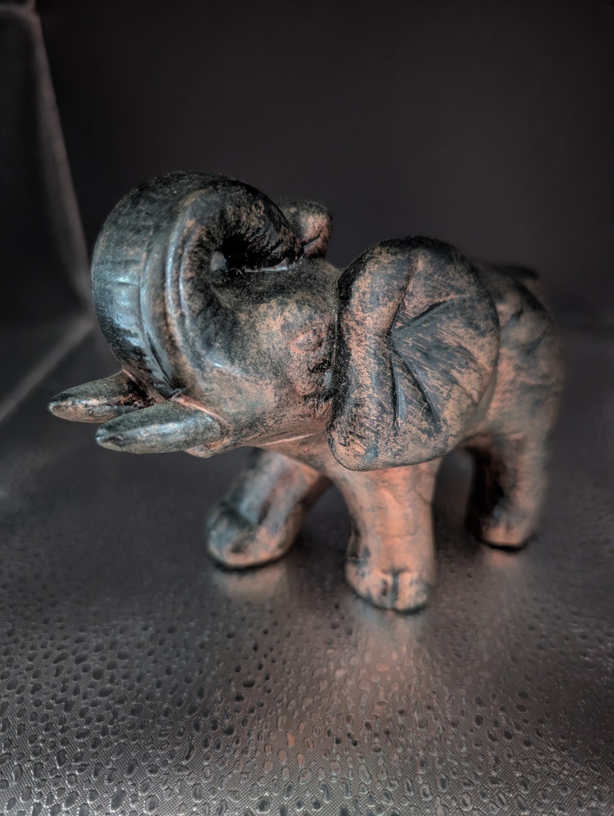 VTG Cast Iron Metal Elephant 7″L 4″ T 3″W Black/Bronze Color Read Desc