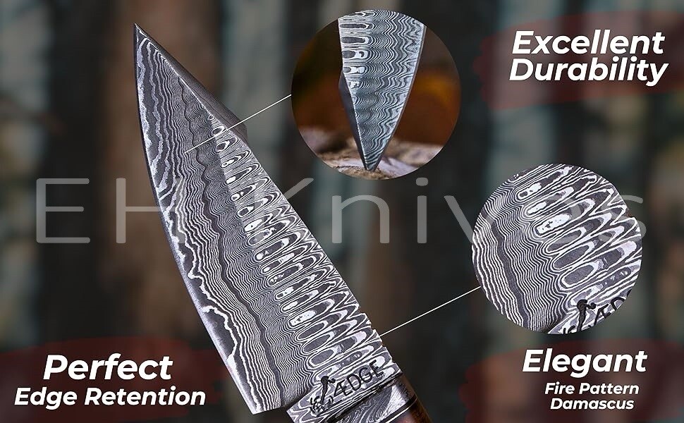 CUSTOM HANDMADE FORGED DAMASCUS STEEL BOWIE HUNTING EDC KNIFE ROSE WOOD HANDLE