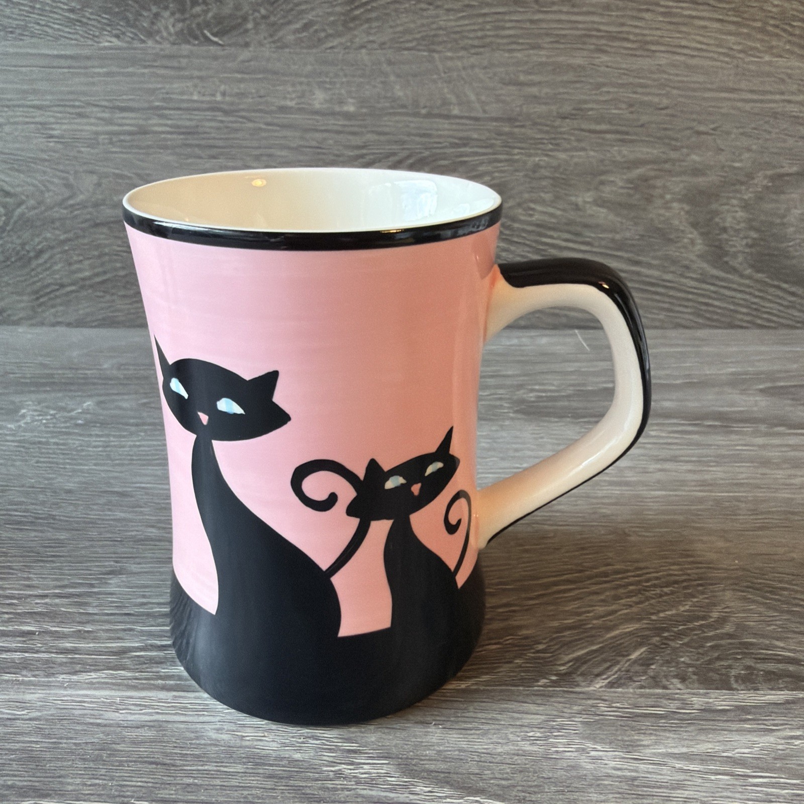 Cattitude Ceramic Mug & Saucer Set MCM Blk Cat Silhouettes. Stand Not Included