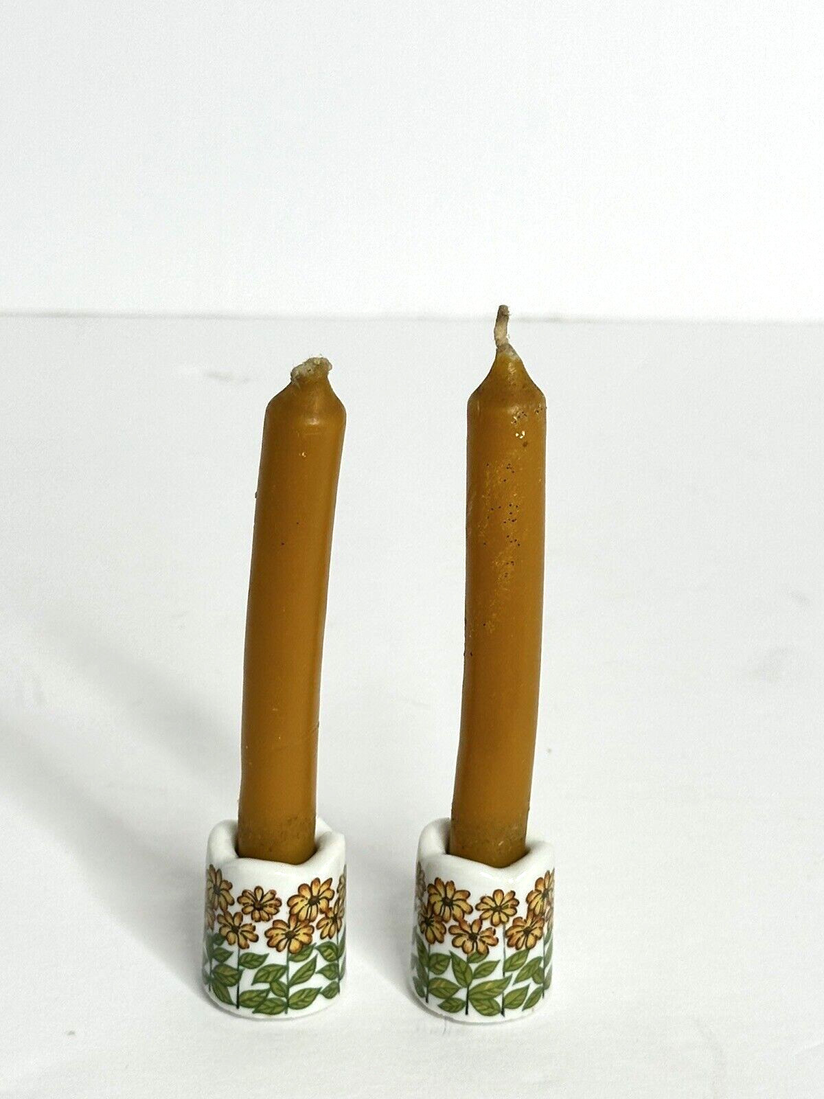 Vintage Mini Porcelain Candle Holders Yellow Flower Germany with Candles