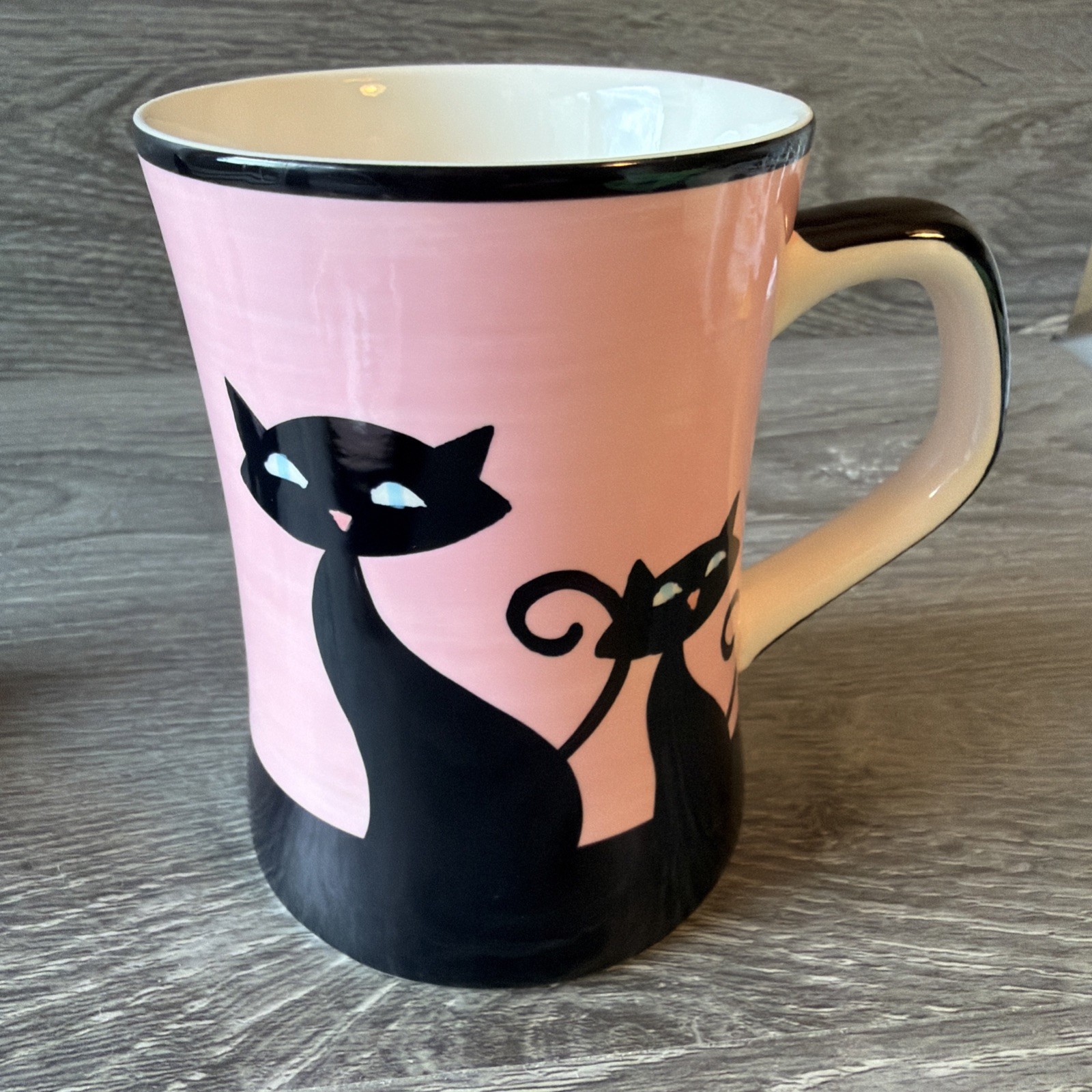 Cattitude Ceramic Mug & Saucer Set MCM Blk Cat Silhouettes. Stand Not Included