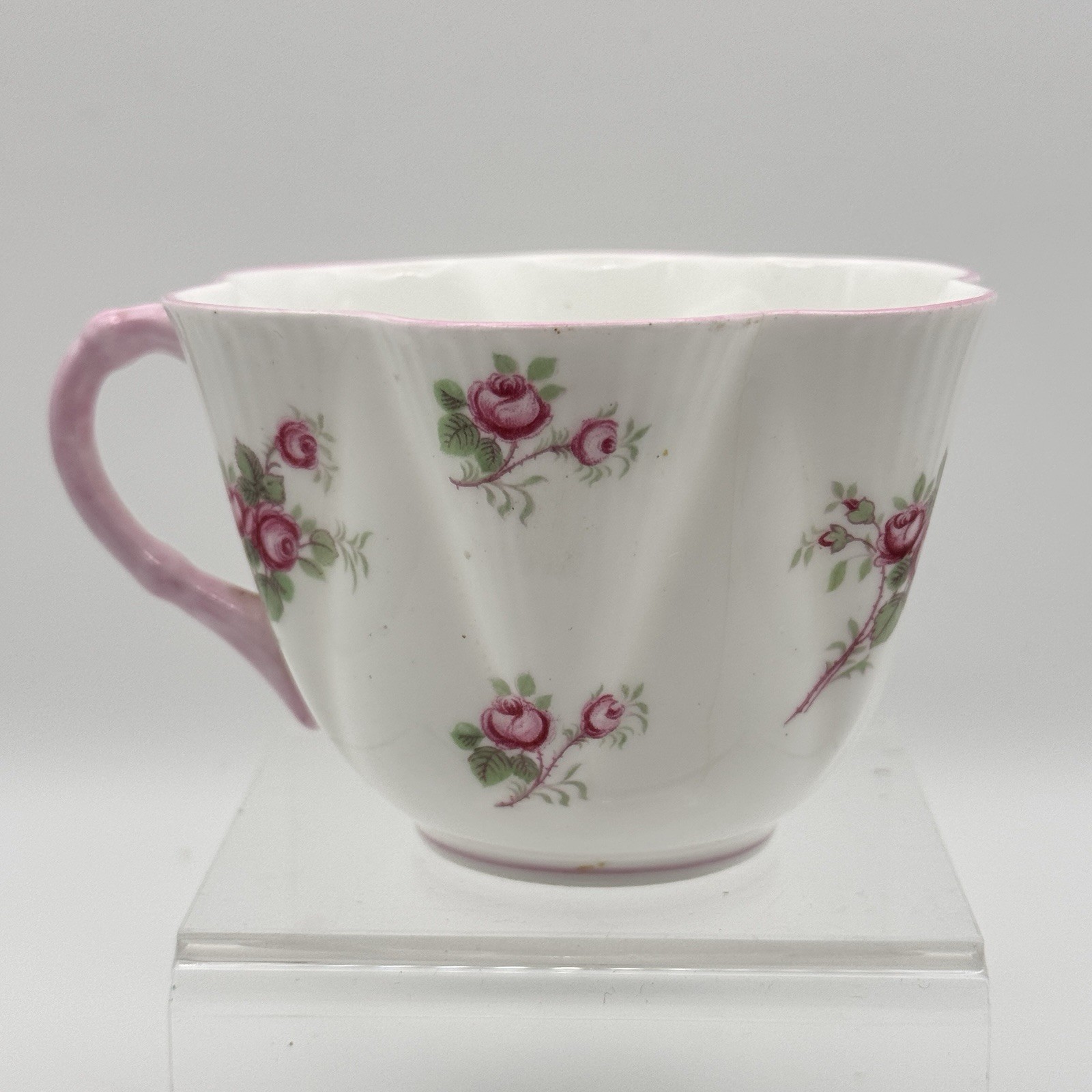 Shelley England Fine Bone China Tea Cup & Saucer White Pink Floral Bridal Rose