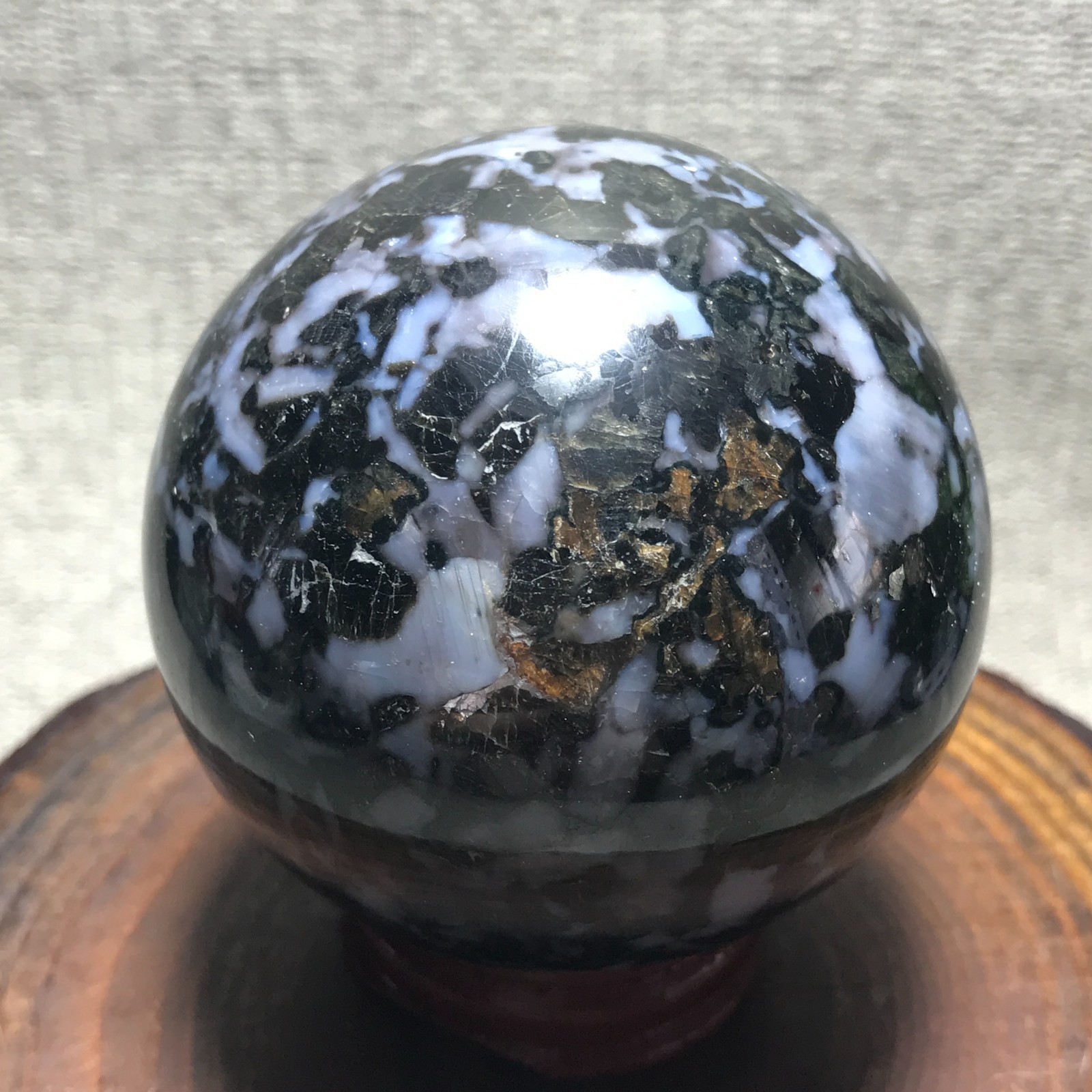 325g Natural Rare MERLINITE Mystic Ball Stone Magic Shaman Psilomelane Gabbro 02