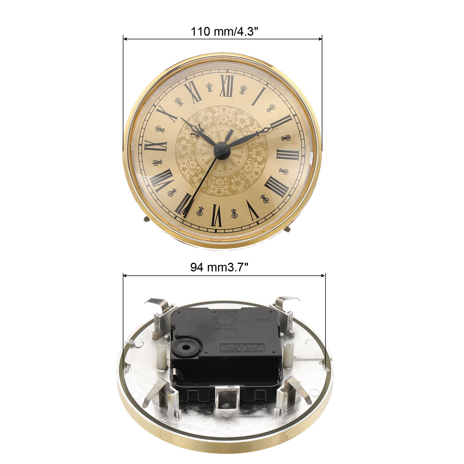 4.3″ 110mm Quartz Roman Clock Insert Fit 94mm/3.7″ Gold Style 13