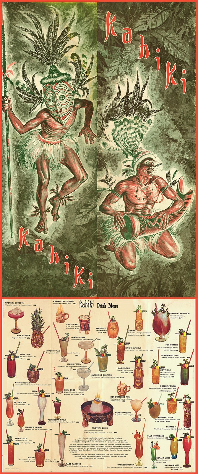 TIKI MENU POLYNESIAN KAHIKI NIGHT CLUB & RESTAURANT DRINK MENU COLUMBUS 8.5″x22″