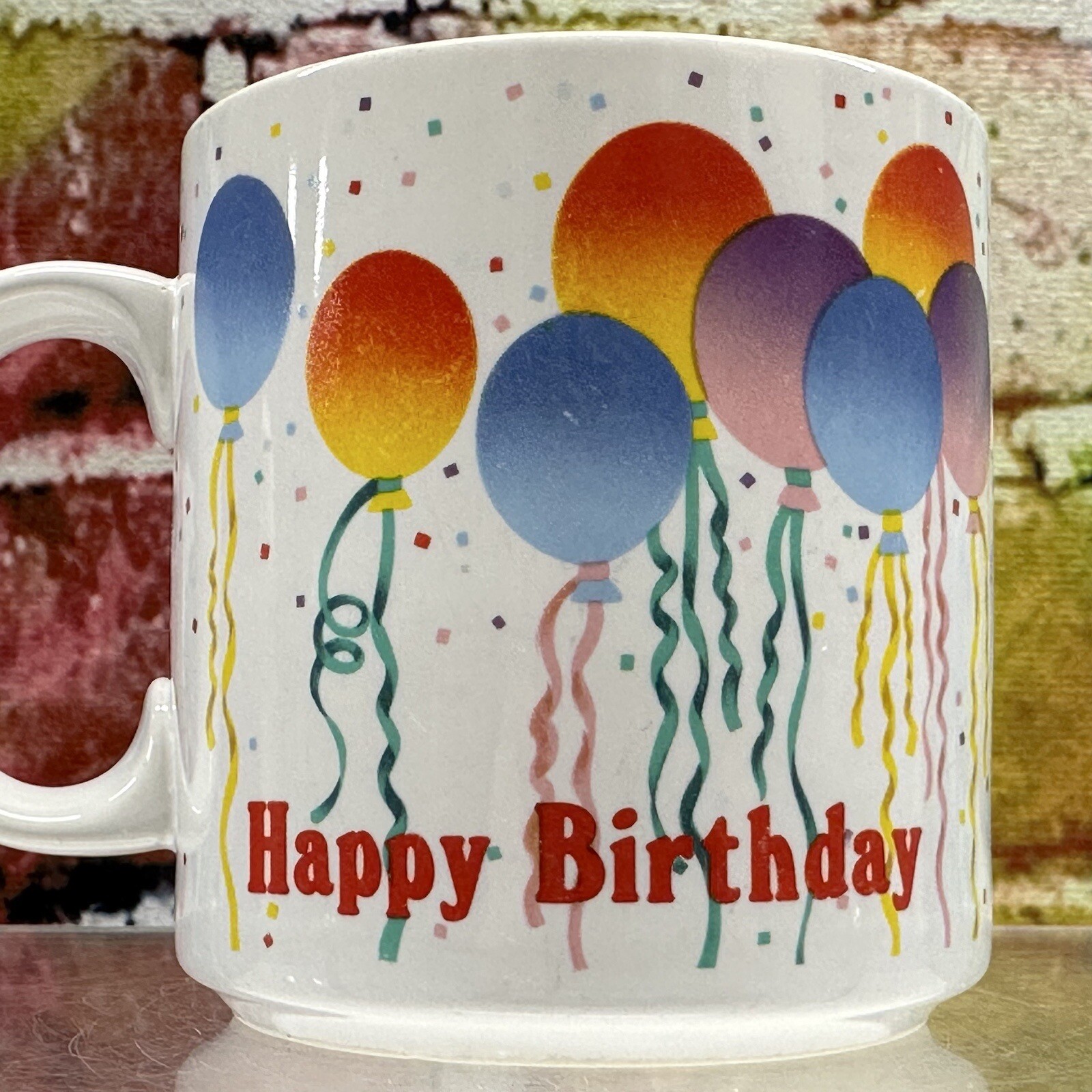 Happy Birthday RUSS Coffee Mug Cup Balloons Confetti Party Present Gift Clean!