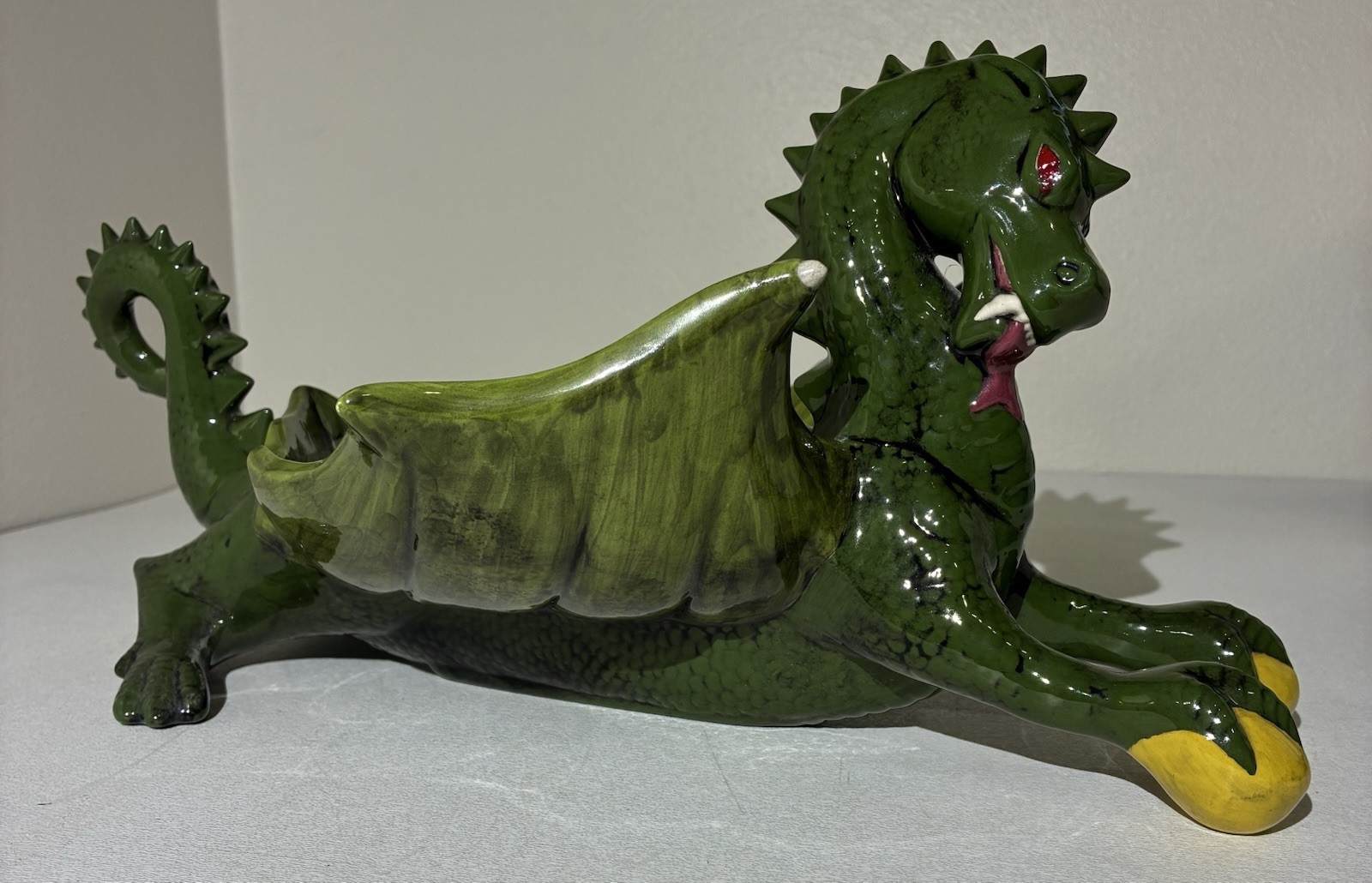 Vintage Dragon Ashtray Retro Decor Big Wings Ceramic 15″ HUGE Center Piece VTG