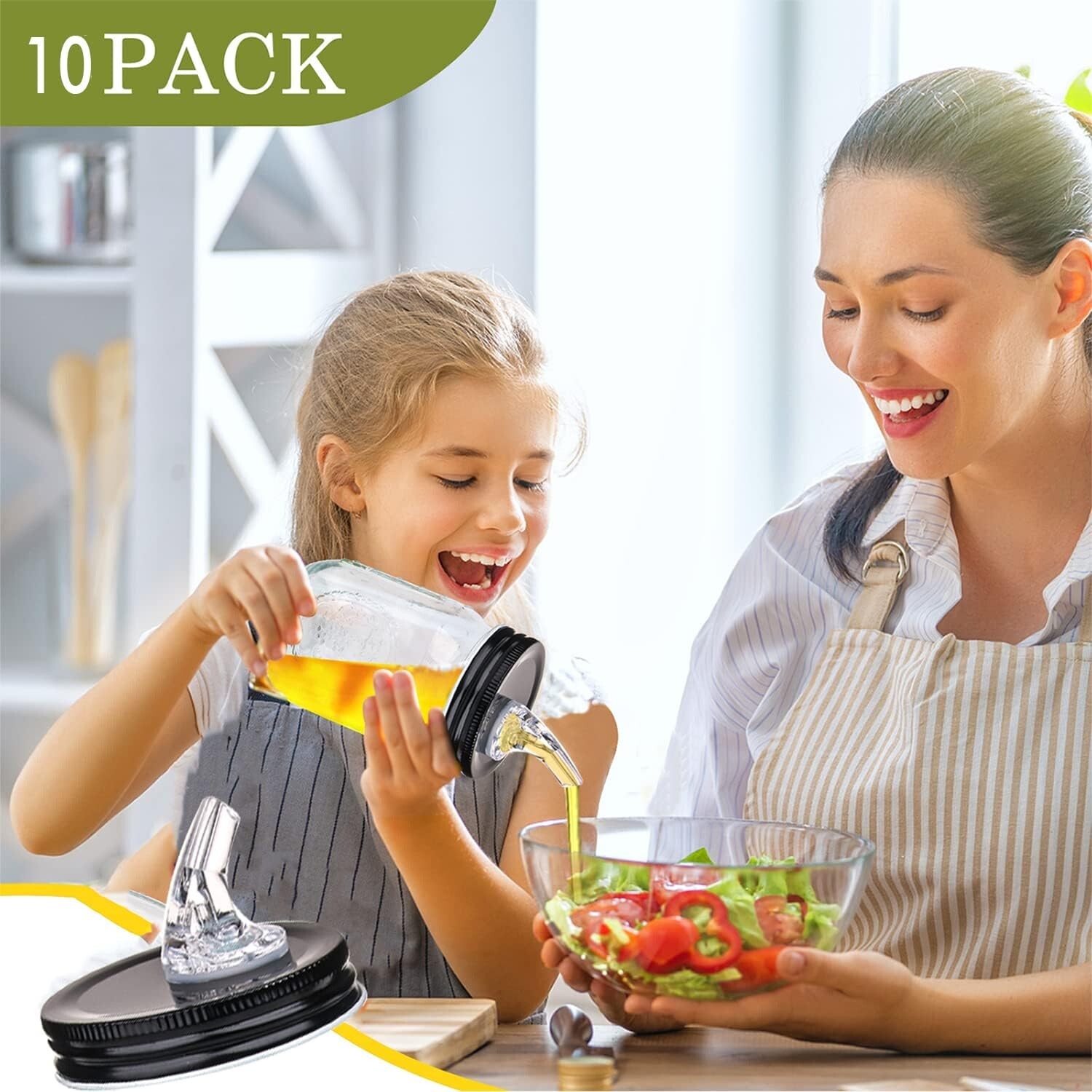 Versatile 10-Pack Mason Jar Spout Dispenser Caps – Ideal for All Liquids