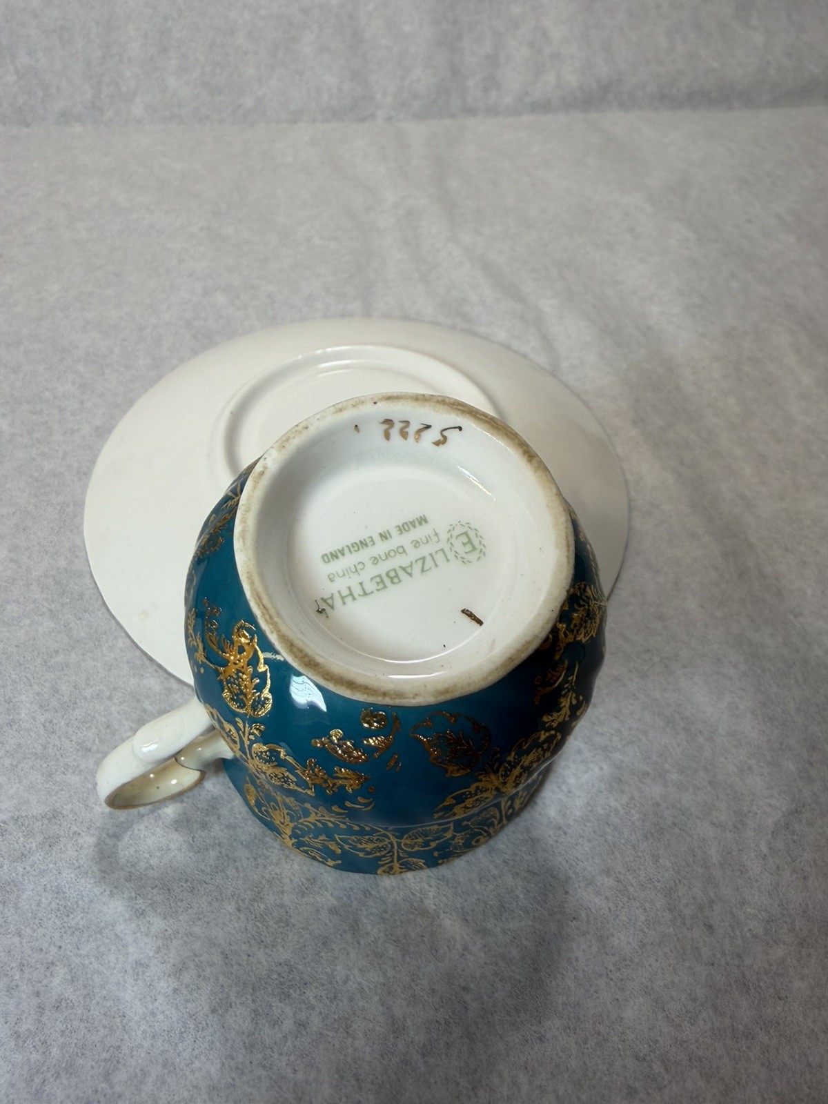 Elizabethan Fine Bone China England Teal Gold Teacup & Saucer Set # 5299 VTG